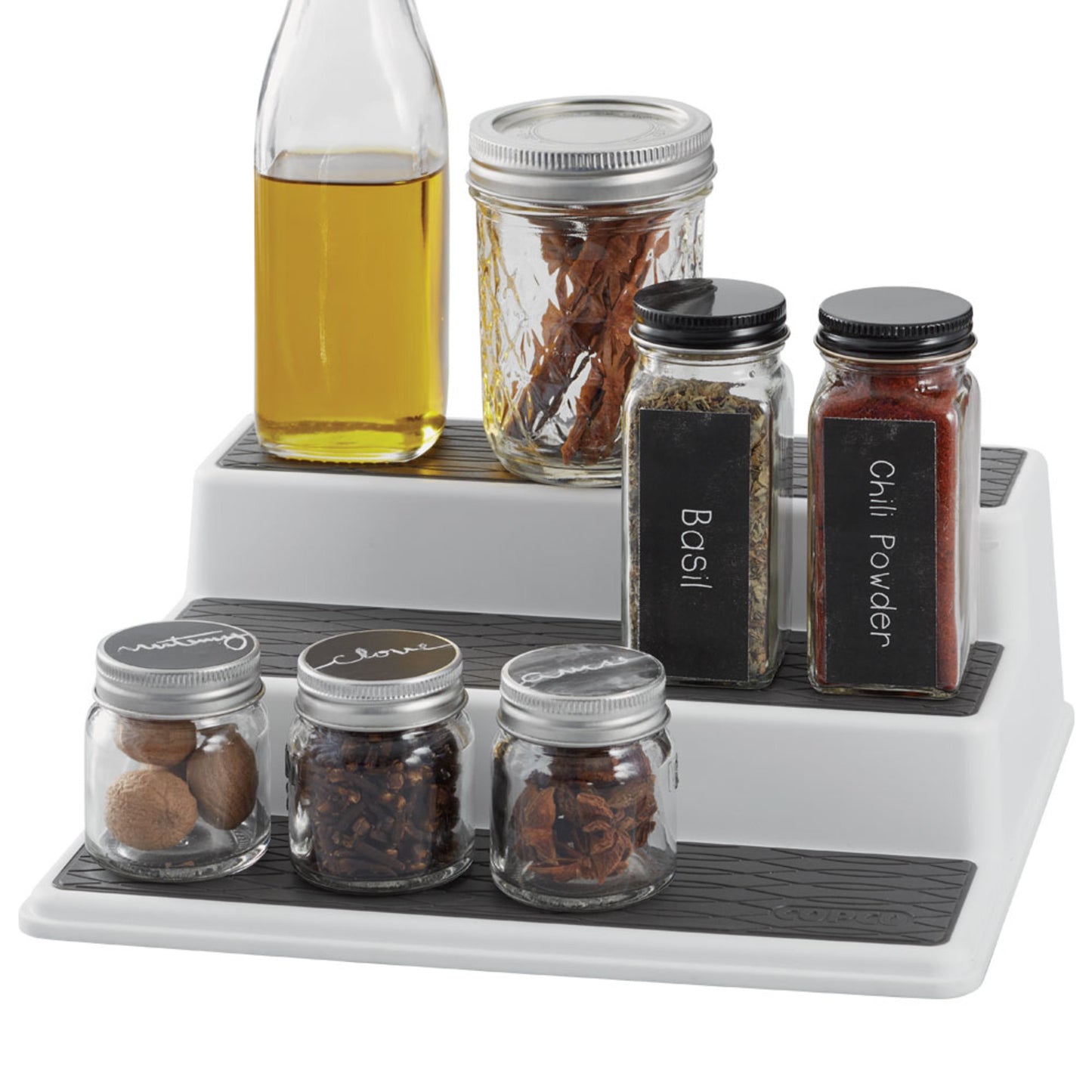 Non-Skid 3-Tier Spice Pantry Kitchen Cabinet Organizer, 15-inch, White/Gray