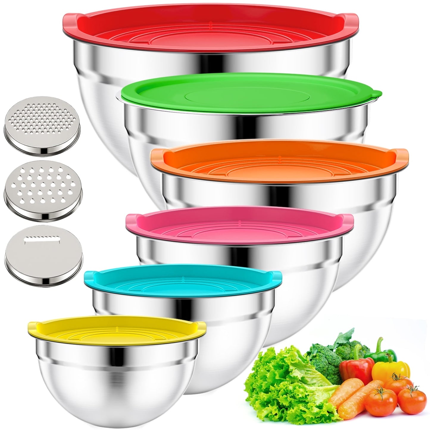 Mixing Bowls Set, 5 PCS Stainless Steel Mixing Bowls, Metal Nesting Storage Bowls for Kitchen, Size 4.5, 3, 2, 1.5, 0.75 QT, Great for Prep, Baking, Serving