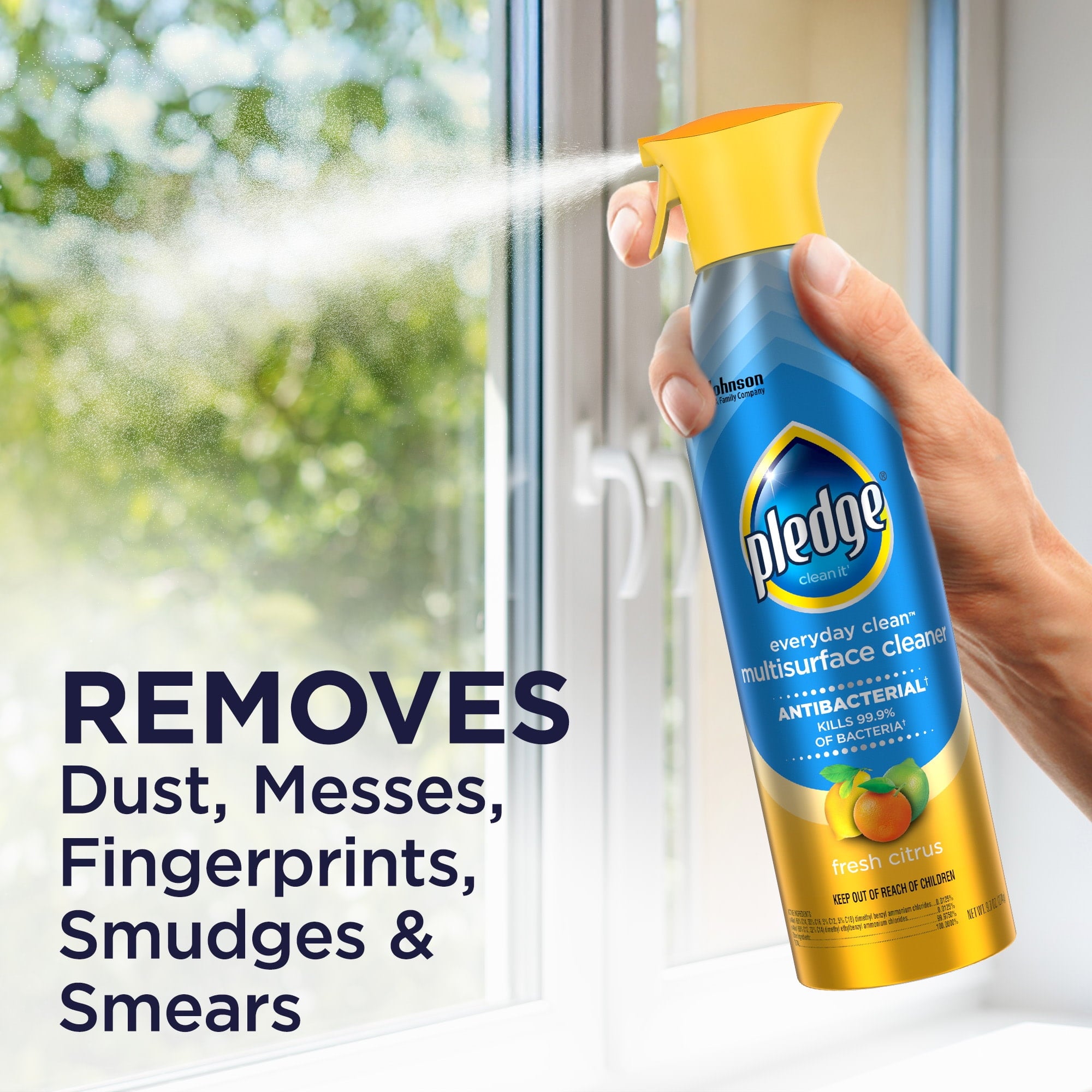 Pledge® Everyday Cleaner™ Multi Surface Antibacterial Cleaner, Aerosol, Fresh Citrus, 9.7 oz