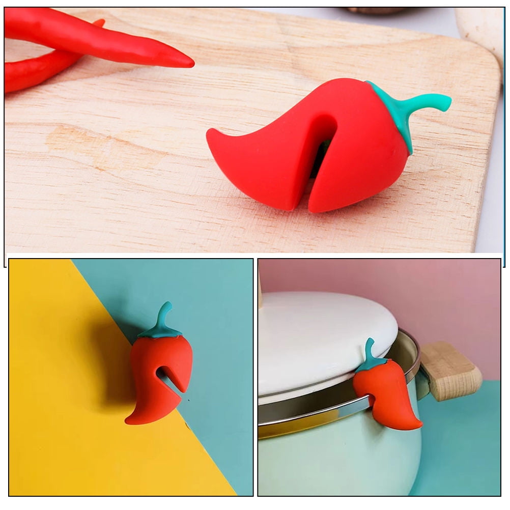 4Pcs Red Pot Lid Lifters Silicone Cover Stand for Soup and Pan Cooking
