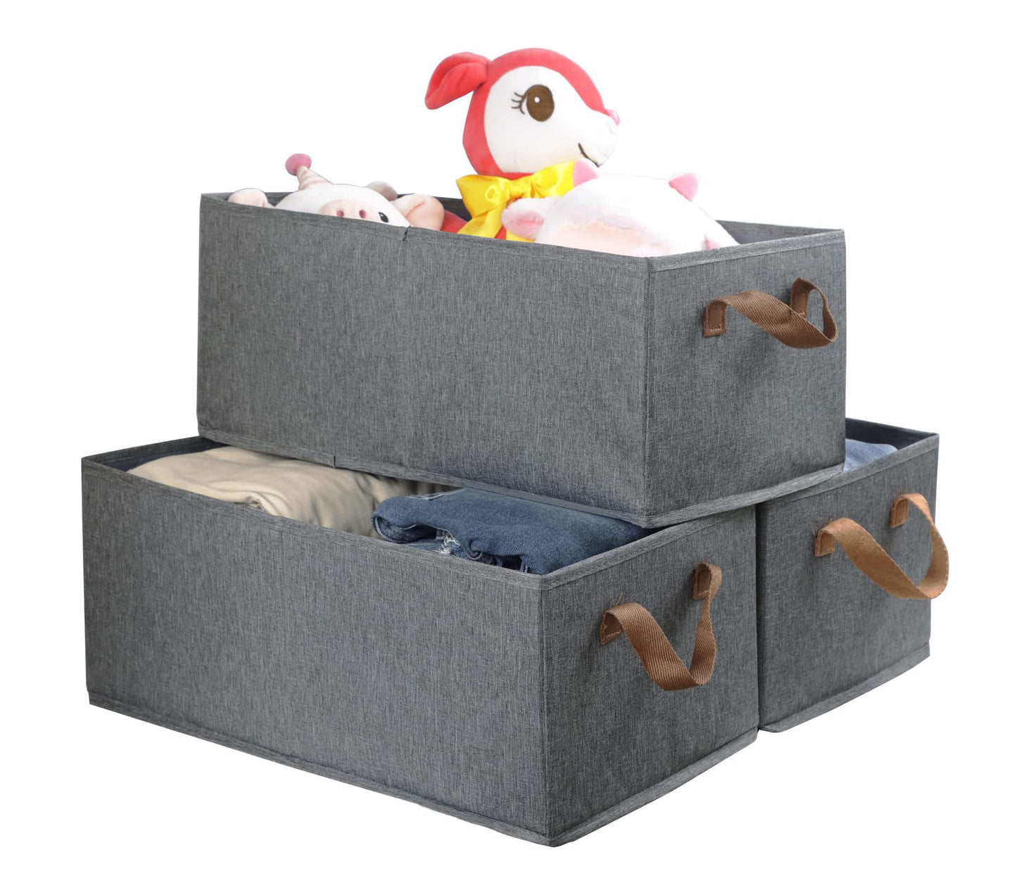 3 Pack Large Capacity Storage Bins Closet Organizer System, Sturdy Storage Boxes for Organizing Clothing, Sheets, Toys, Books - Shelf Organizer Shelves Basket Storage Bin