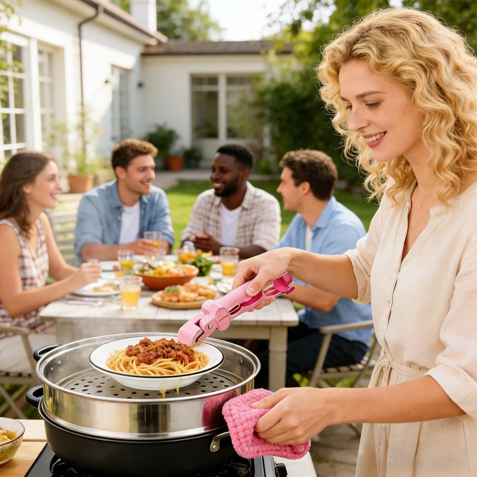 UYUH Hot Plate Gripper Anti Scald, Multi Angle Anti Scald Bowl Holder Clip and Hot Plate Grabber Tool with Lock, Kitchen Utensil for Bowls Pans and Dishes, Gripper Tool