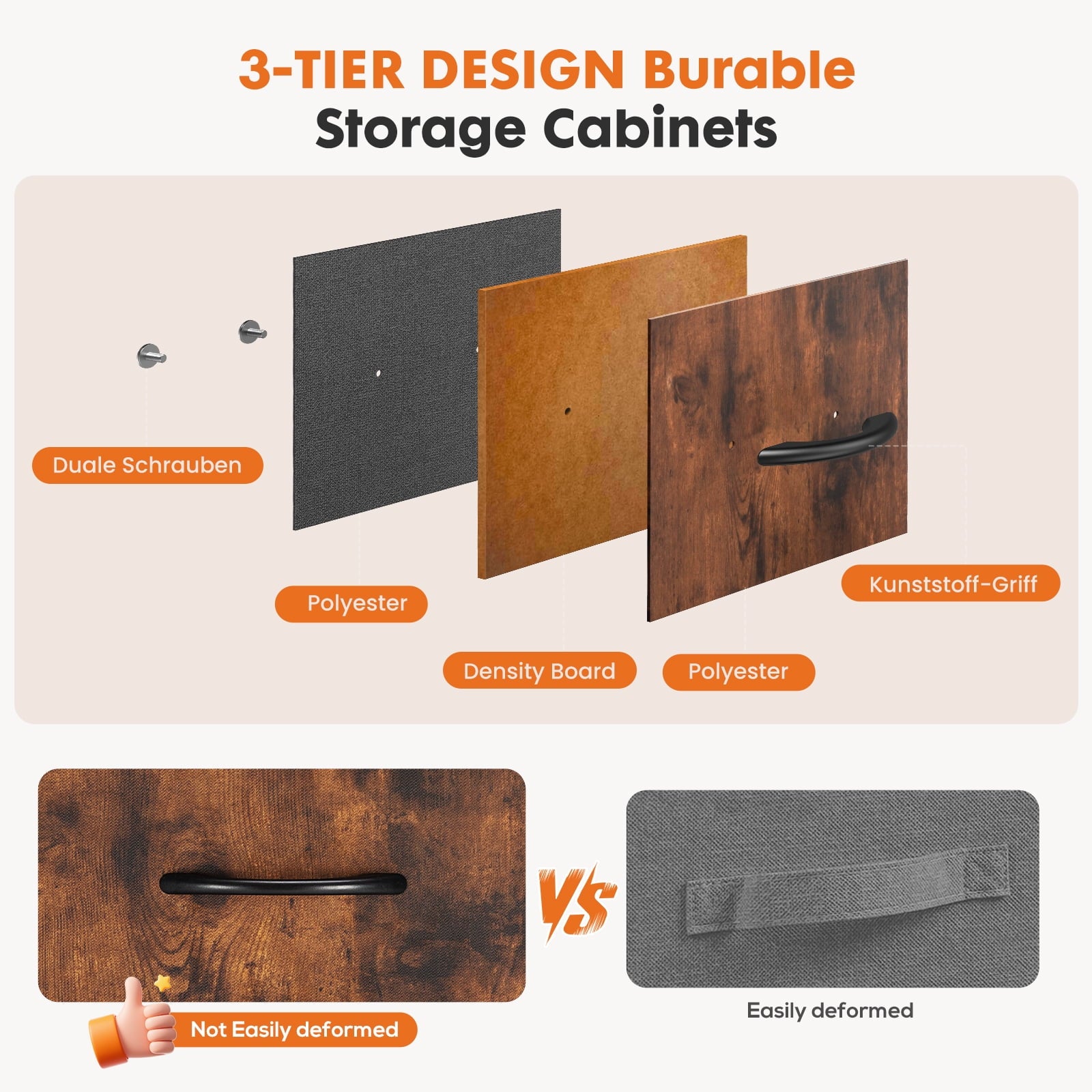 EDX 5 Fabric Dresser with 5 Storage Drawers, TV Stand with Wooden Top Metal Frame for Clothes, Living Room, Hallway, Entryway, Rust