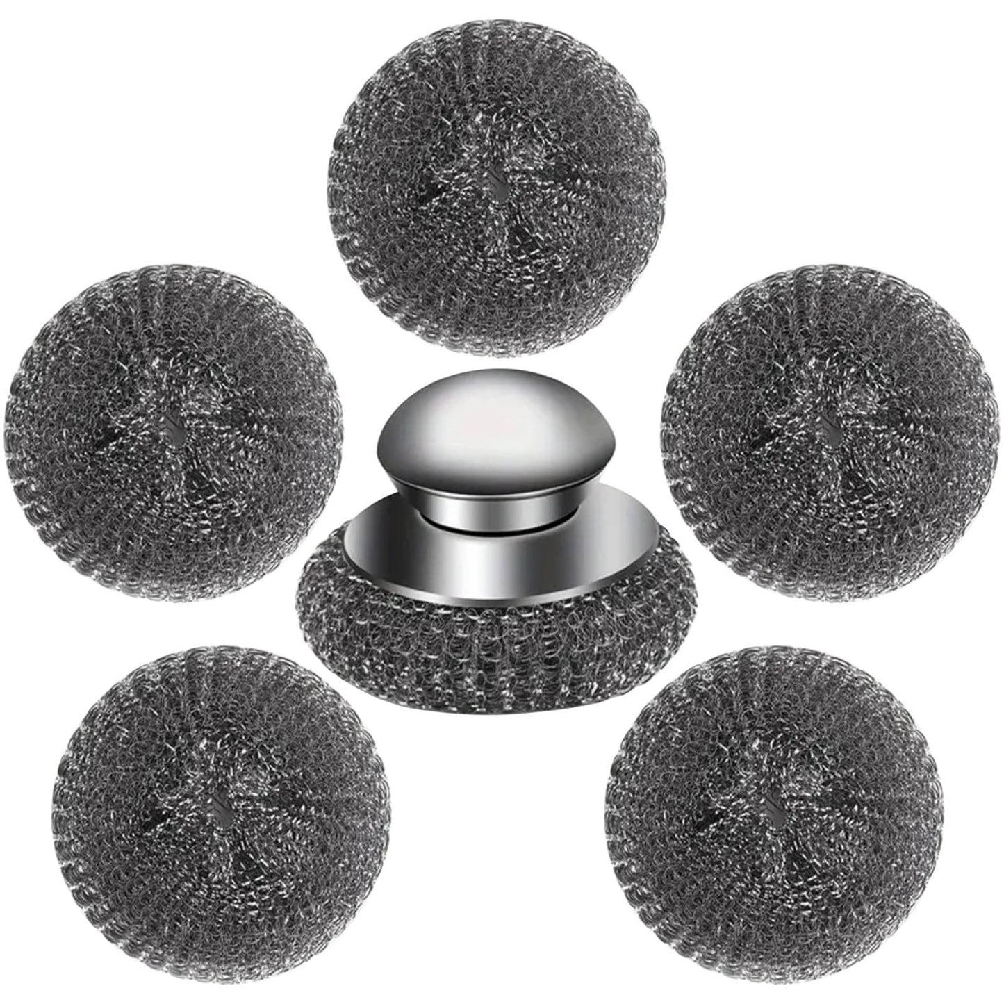 Stainless Steel Wool Pads,5 Replacement Pads,Detachable Design for Cleaning Cookware,Kitchen Use,Dishwashing Helper,Kitchen Cleaning Tool|Stainless Steel,Grey
