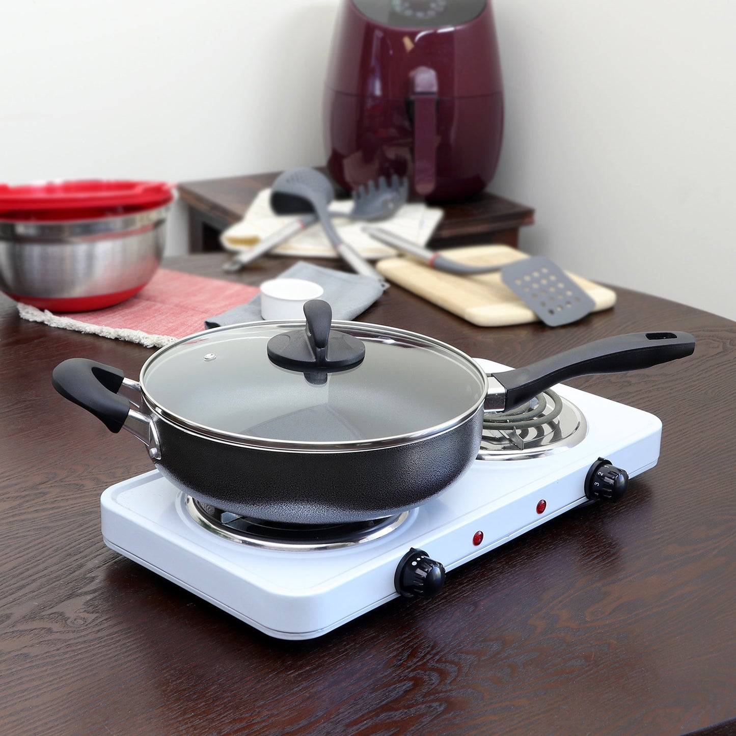 10.25 in. Aluminum Covered Saute Pan with Helper, Charcoal Grey