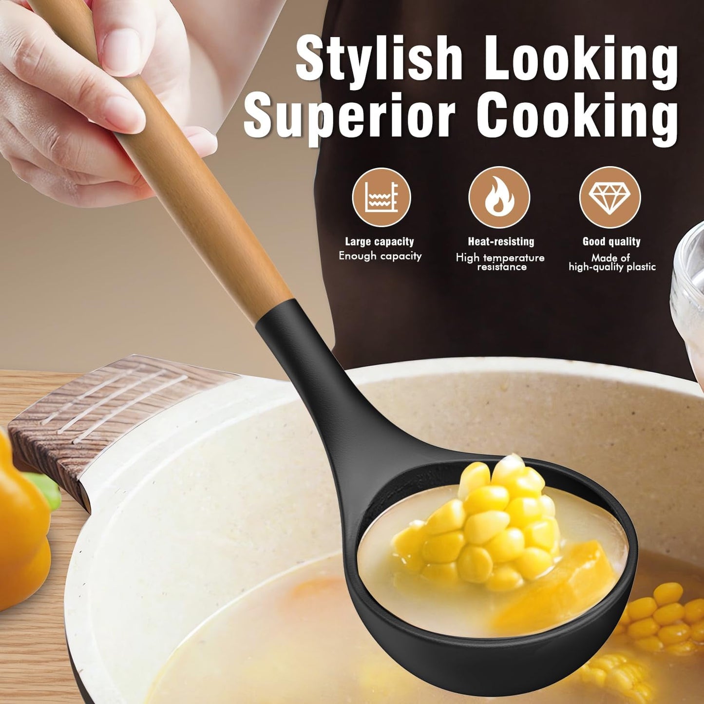 38 Pcs Silicone Cooking Utensils Kitchen Utensil Set - 446°F Heat Resistant,Turner Tongs,Spatula,Spoon,Brush,Whisk. Wooden Handles Kitchen Gadgets Tools Set for Non-Stick Cookware (BPA Free).