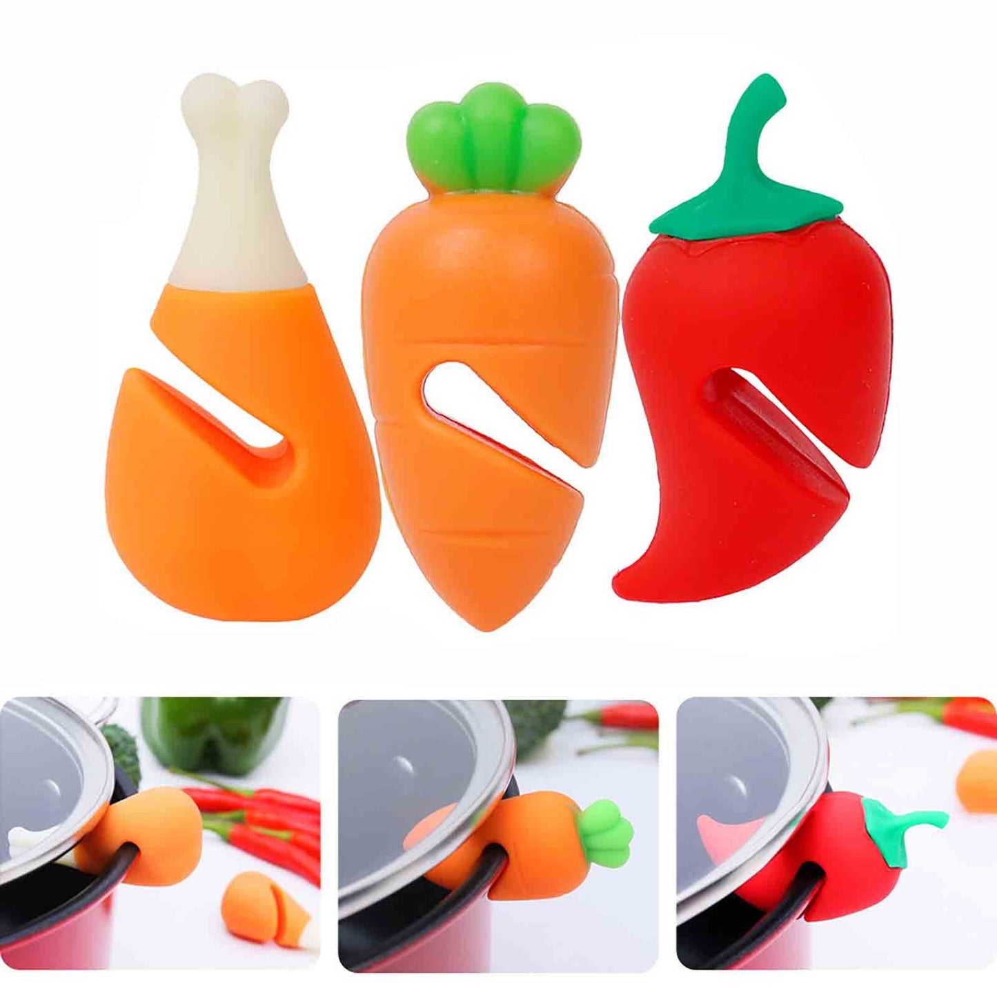 Spill-Proof Lid Lifters Carrot Shape Silicone Lid Lifters Steam Releaser for Soup Pot and Saucepan, Unique Kitchen Gadgets Cooking Helper