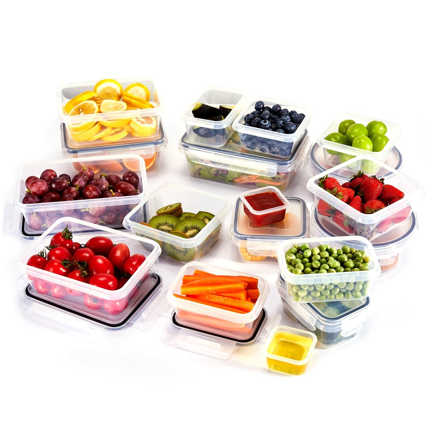 24-Pack Airtight Food Storage Container Set With Easy Snap Lock Lids - Plastic Containers For Picnics With 12 Boxes and 12 Lids, Camping, Office, And School