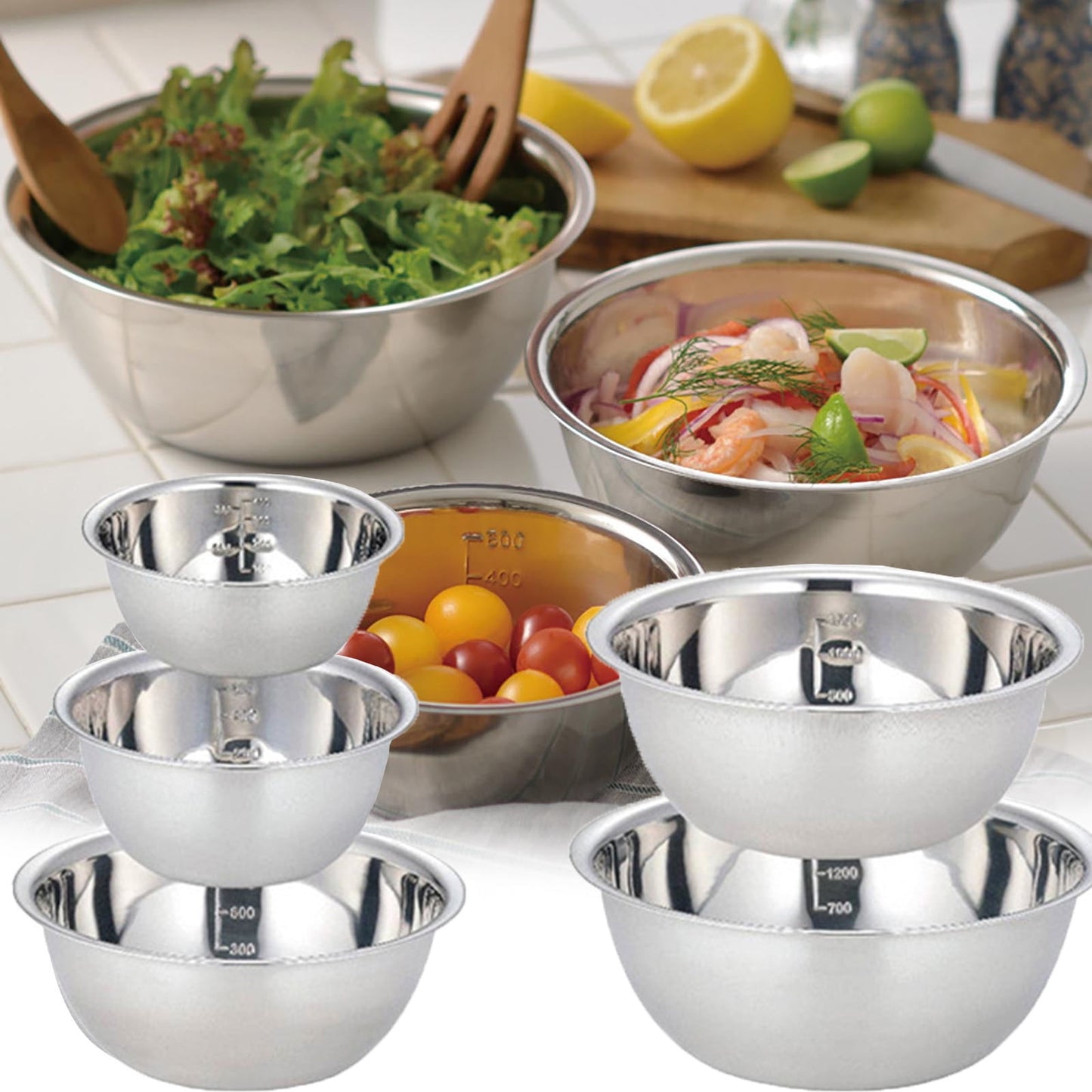 Meal Prep Stainless Steel Mixing Bowl Home, Refrigerator, and Kitchen Food Storage Organizers, No Lids, Stainless Steel Bowl Set for Space Saving Storage, Ideal for Cooking, Prepping &amp; Food Storage