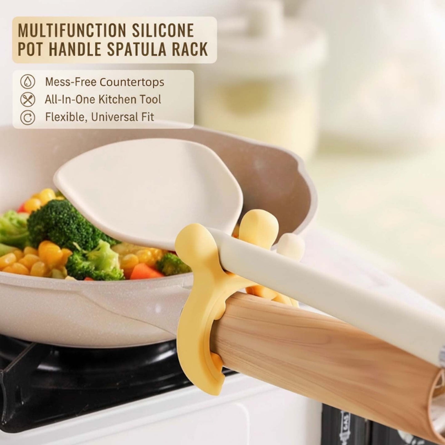 Silicone Pot Handle Spatula Rack Heat Resistant Utensil Clip Lid Lifter Venting Tool for Kitchen Cooking Home Countertop Organization