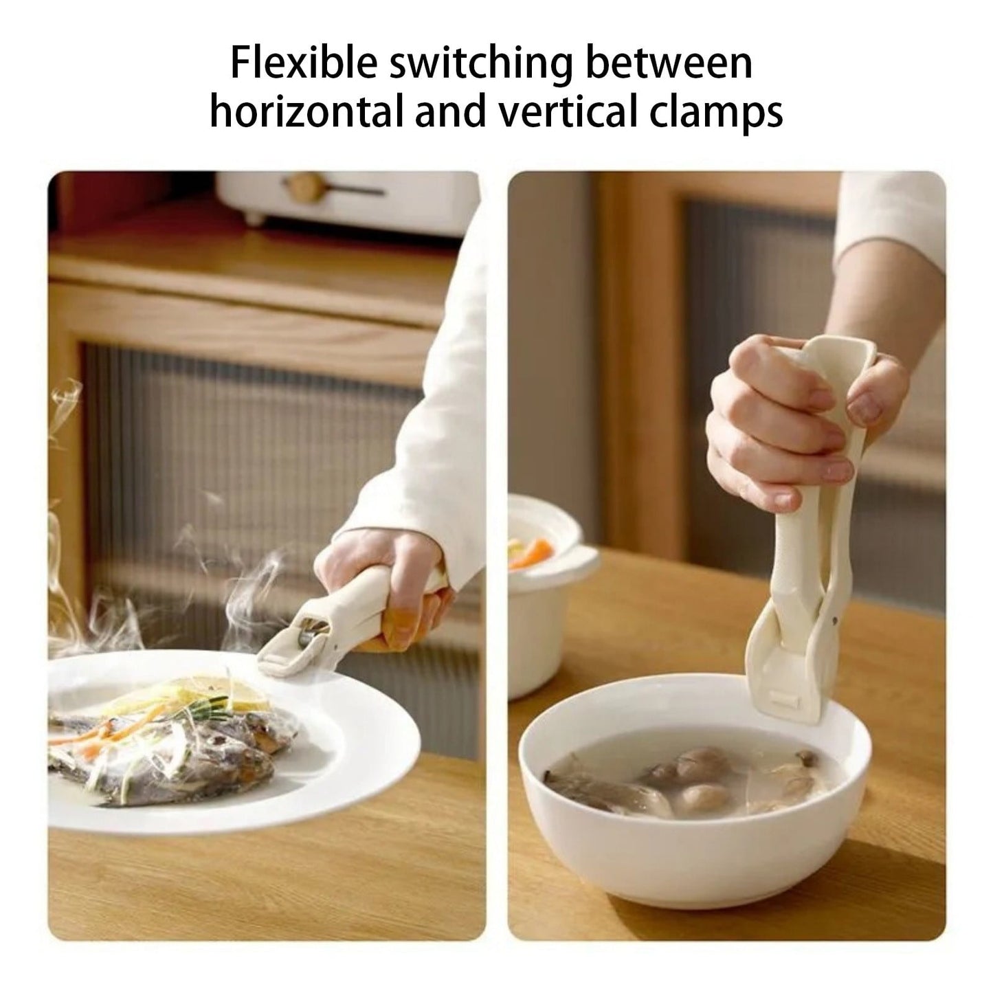 Silicone Hot Plate Clip, Heat Resistant Anti-Scald Bowl Gripper, Tongs for Dishes, Pans and Pots, Kitchen Helper Tool,Kitchen Gadget, Heat Resistant Clip,Beige,16x3.5cm