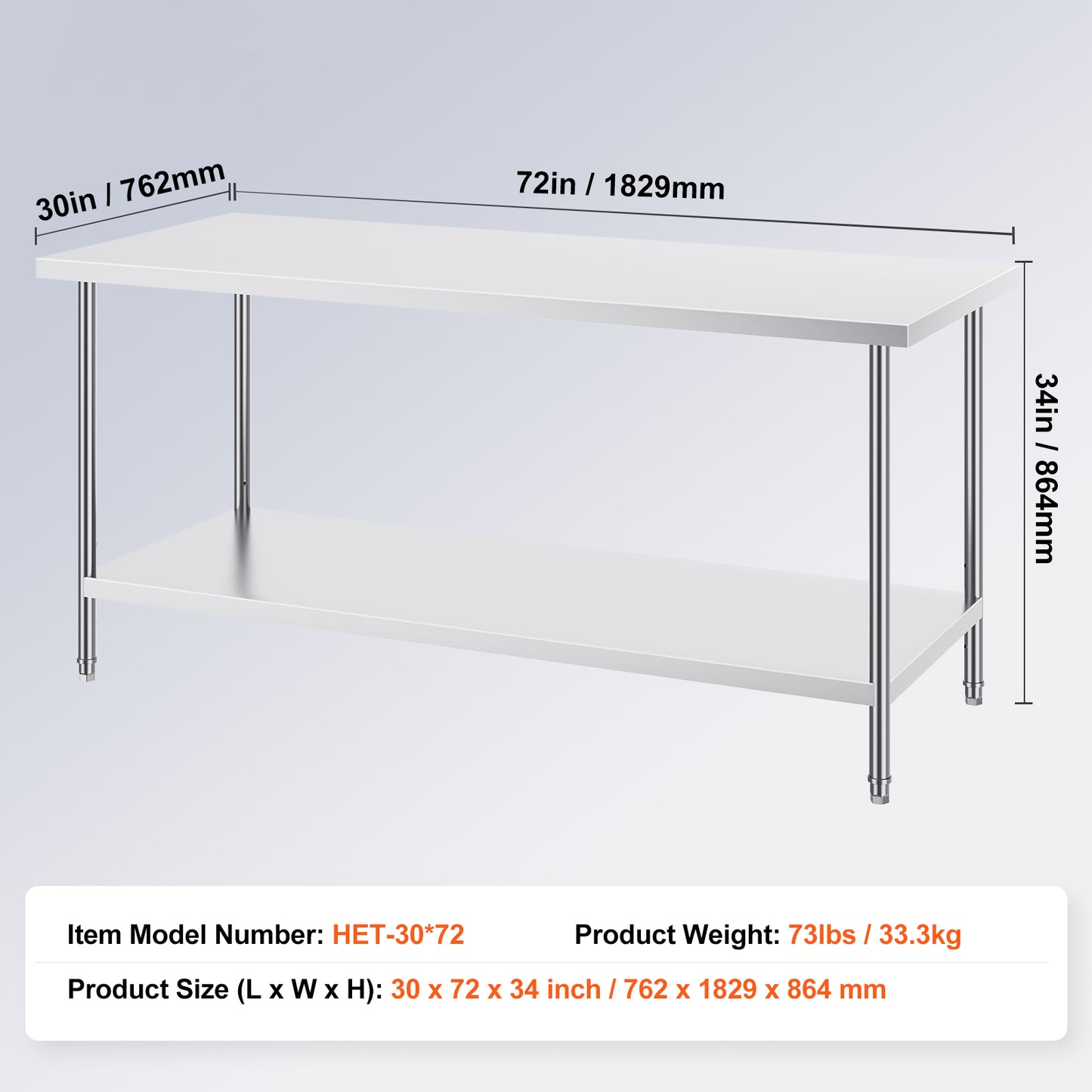 35 x 24 x 31 Inch Metal Prep Station, Heavy Duty Commercial Food Prep Work Table up to 700 lbs, Robust Stainless Steel Work Table with 3 Height Adjustment Options for Kitchen, Restaurant
