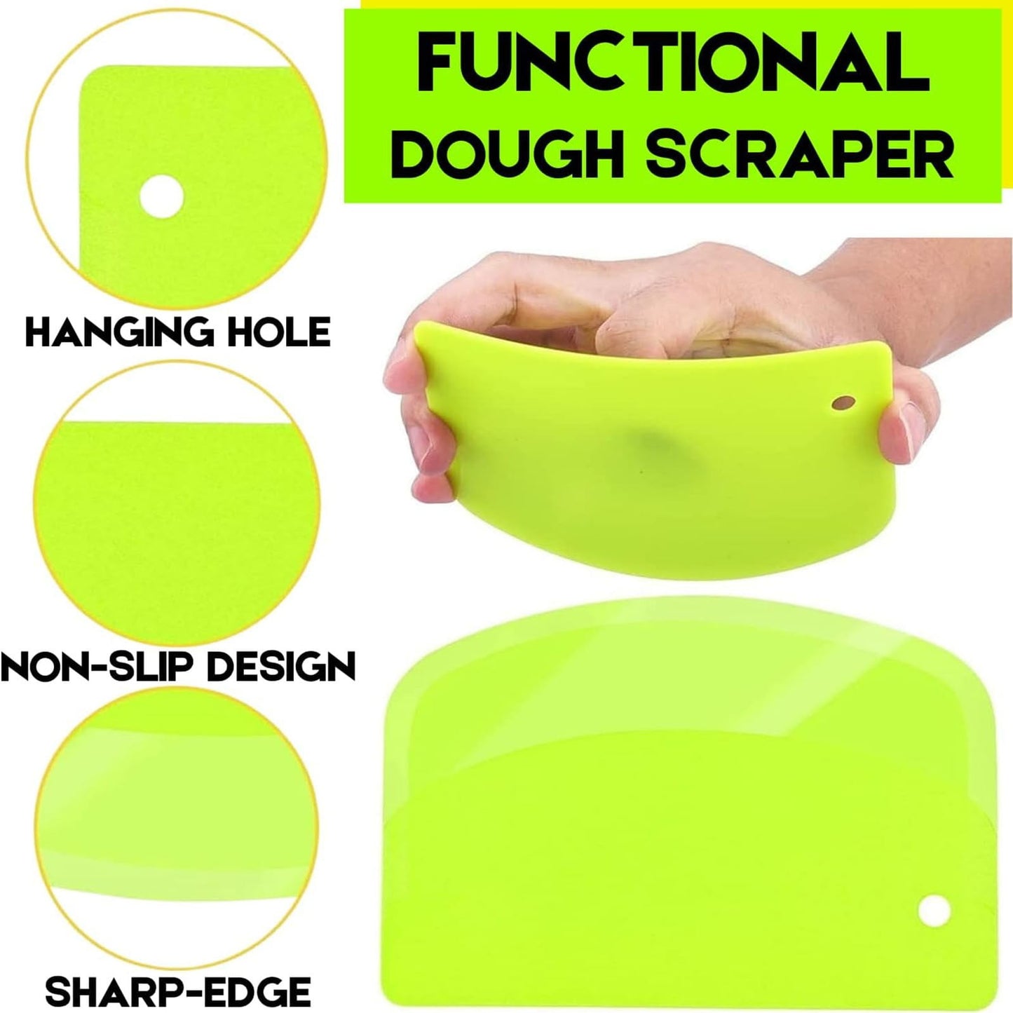 4Pc Bench Scraper,5" Green Multifunctional Dough Scraper For Scraping,Chopping &amp; Shaping,Bpa Free Plastic Scraper,Hard Bench Scraper,Pastry Bread Baking Tool,Cake Fondant Baking Essential