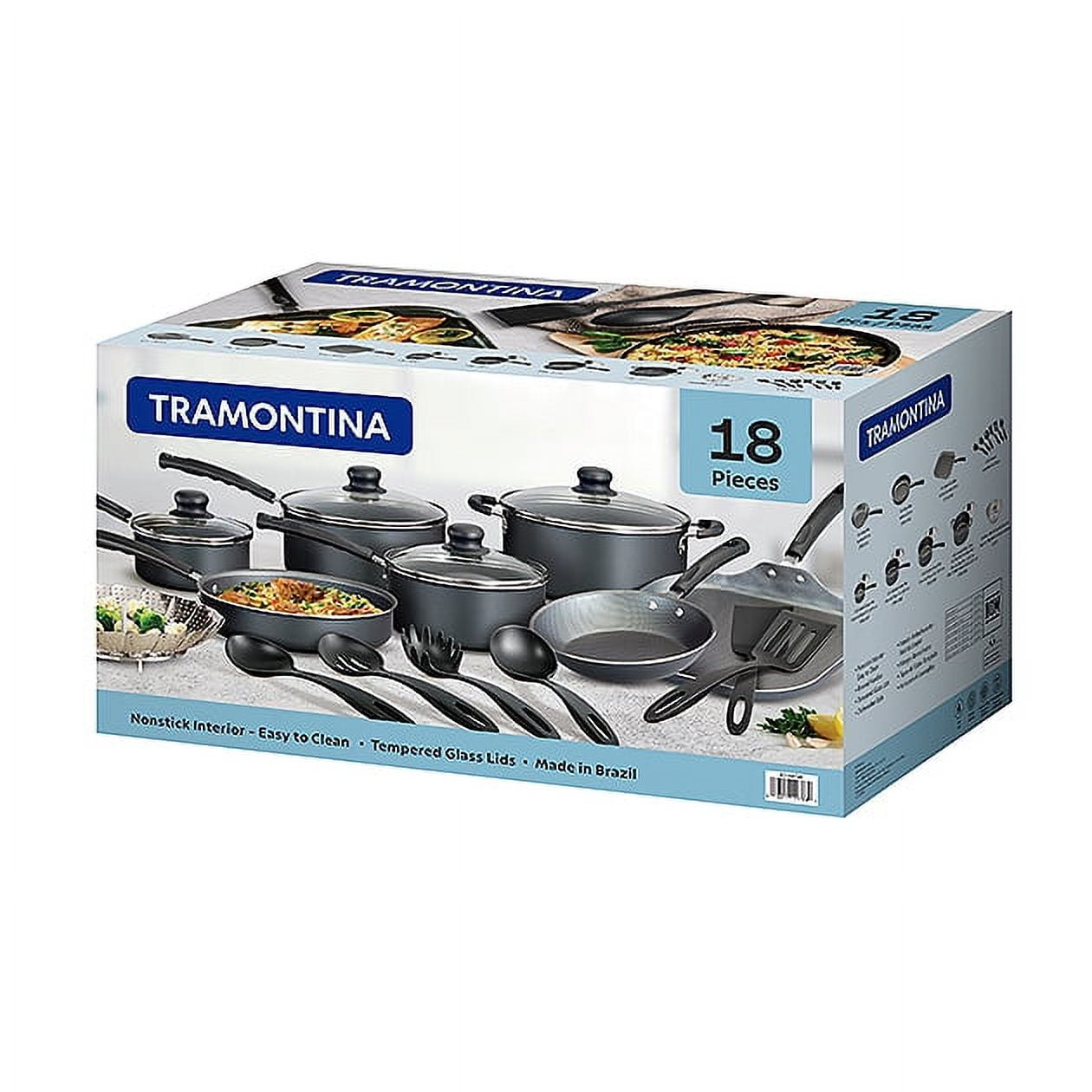 18 Piece Non-stick Cookware Set, Steel Gray