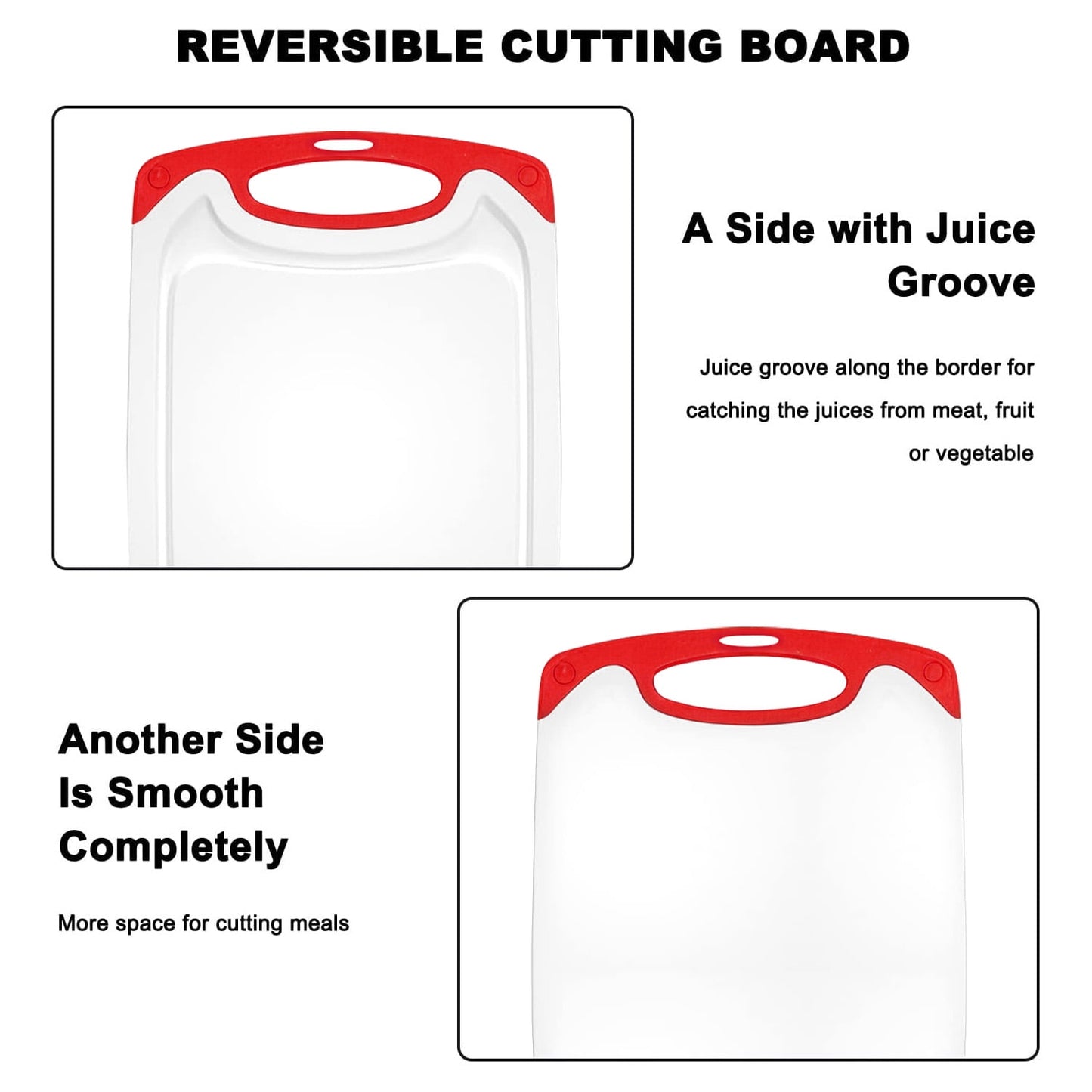 3-Piece Plastic Cutting Board Set, Cutting Boards for Kitchen with Non Slip Handles and Juice Groove, Ideal Chopping for Meat, Vegetables and Fruits, Pink, Blue, Green