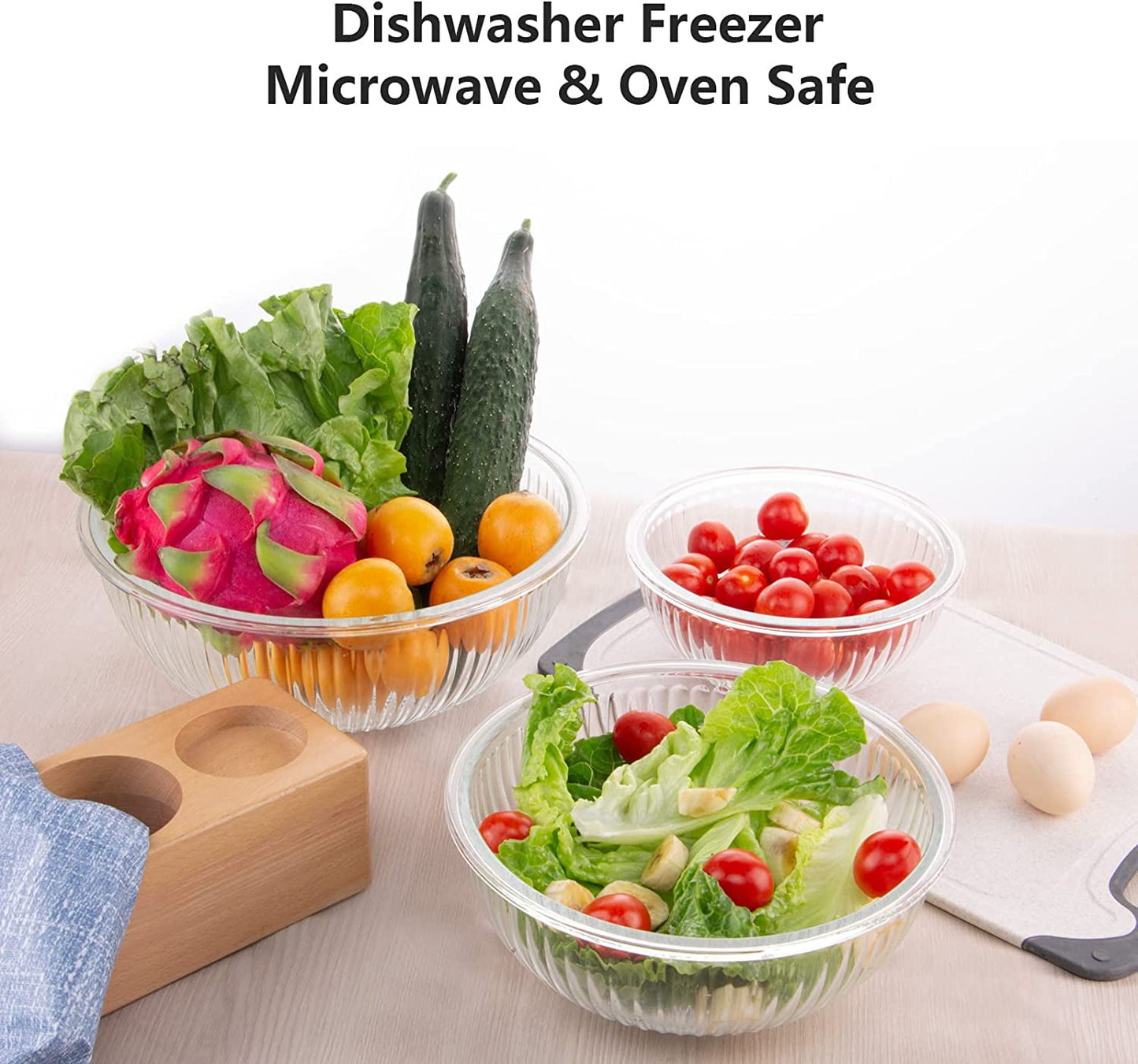6-Piece Glass Mixing Bowls with Lids,Glass Nesting Bowls for Food Prep Serving Baking,Kitchen Storage