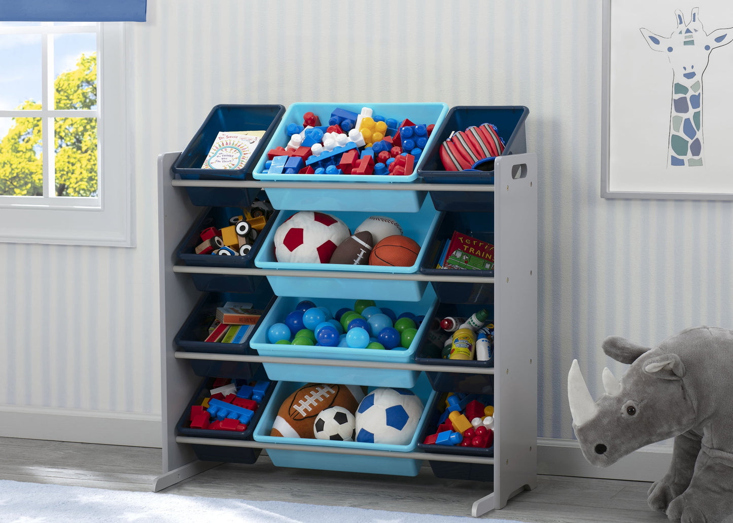 Kids Toy Storage Organizer with 12 Plastic Bins, Gold Certified, White/Pink