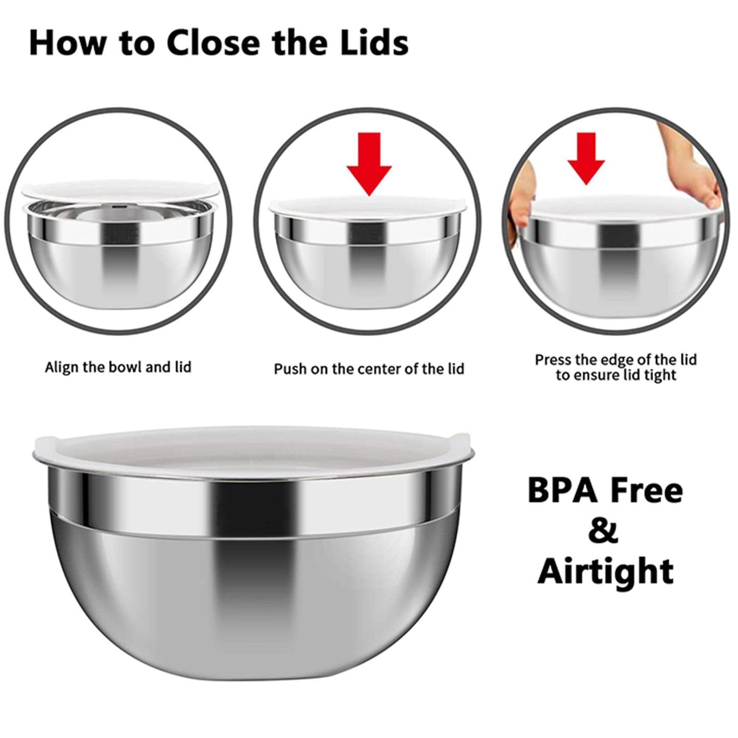6 Pack Stainless Steel Mixing Bowls Set,Kitchen Metal Meal Prep Bowls with Lids for Baking,Cooking,Serving