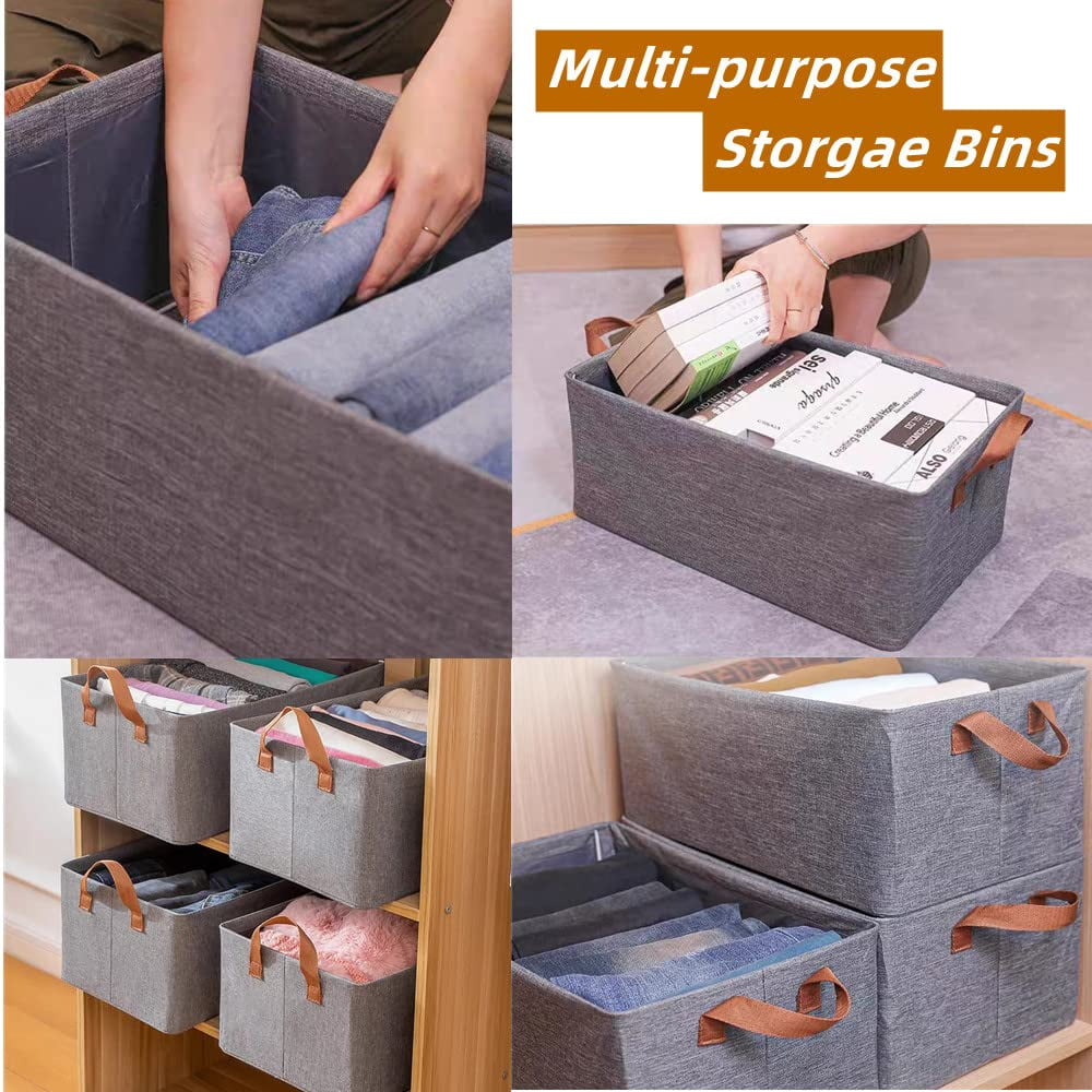 3 Pack Large Capacity Storage Bins Closet Organizer System, Sturdy Storage Boxes for Organizing Clothing, Sheets, Toys, Books - Shelf Organizer Shelves Basket Storage Bin