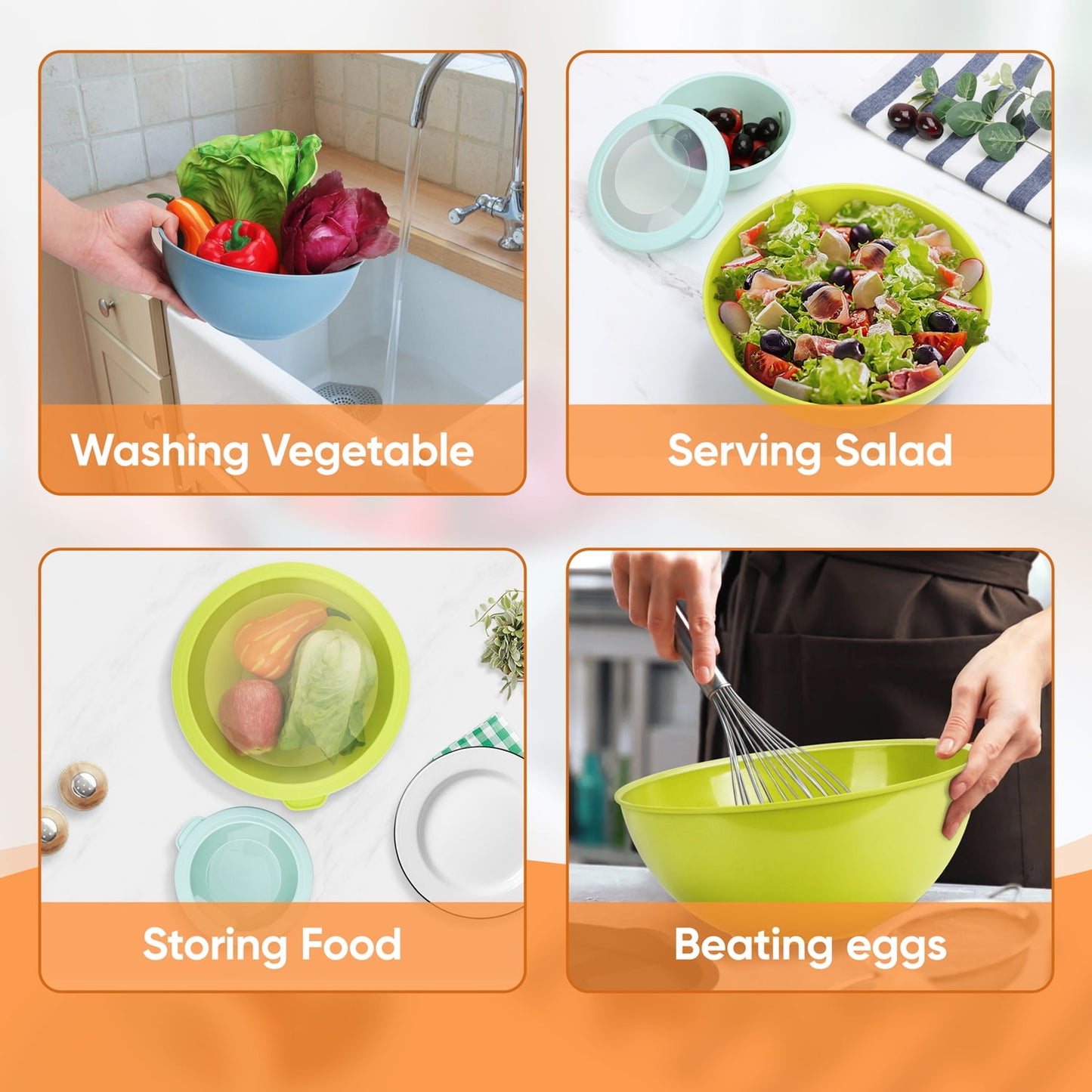 Mixing Bowls with Airtight Lids Set of 6, Plastic Nesting Bowls Prep Bowls for Mixing, Serving, Kitchen Preparing, Storage, Microwave &amp; Freezer Safe