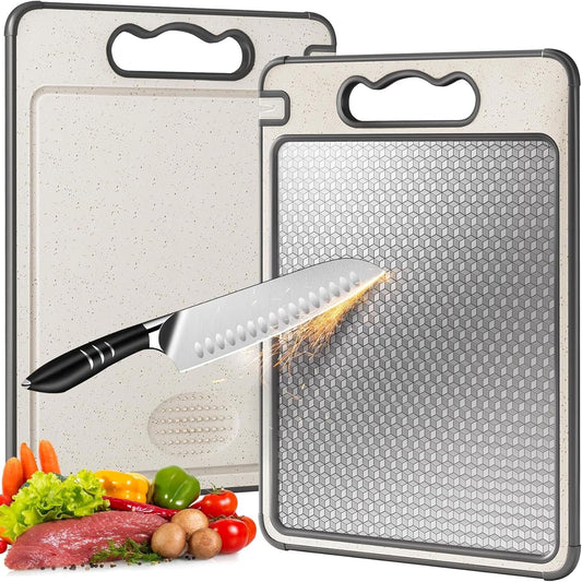 Cutting Board – Titanium Cutting Board with Built-In Knife Sharpener, Double-Sided Pure Titanium &amp; PP Kitchen Board, Non-Porous, Easy to Clean, Food Prep Board, 14.4"*9.8"