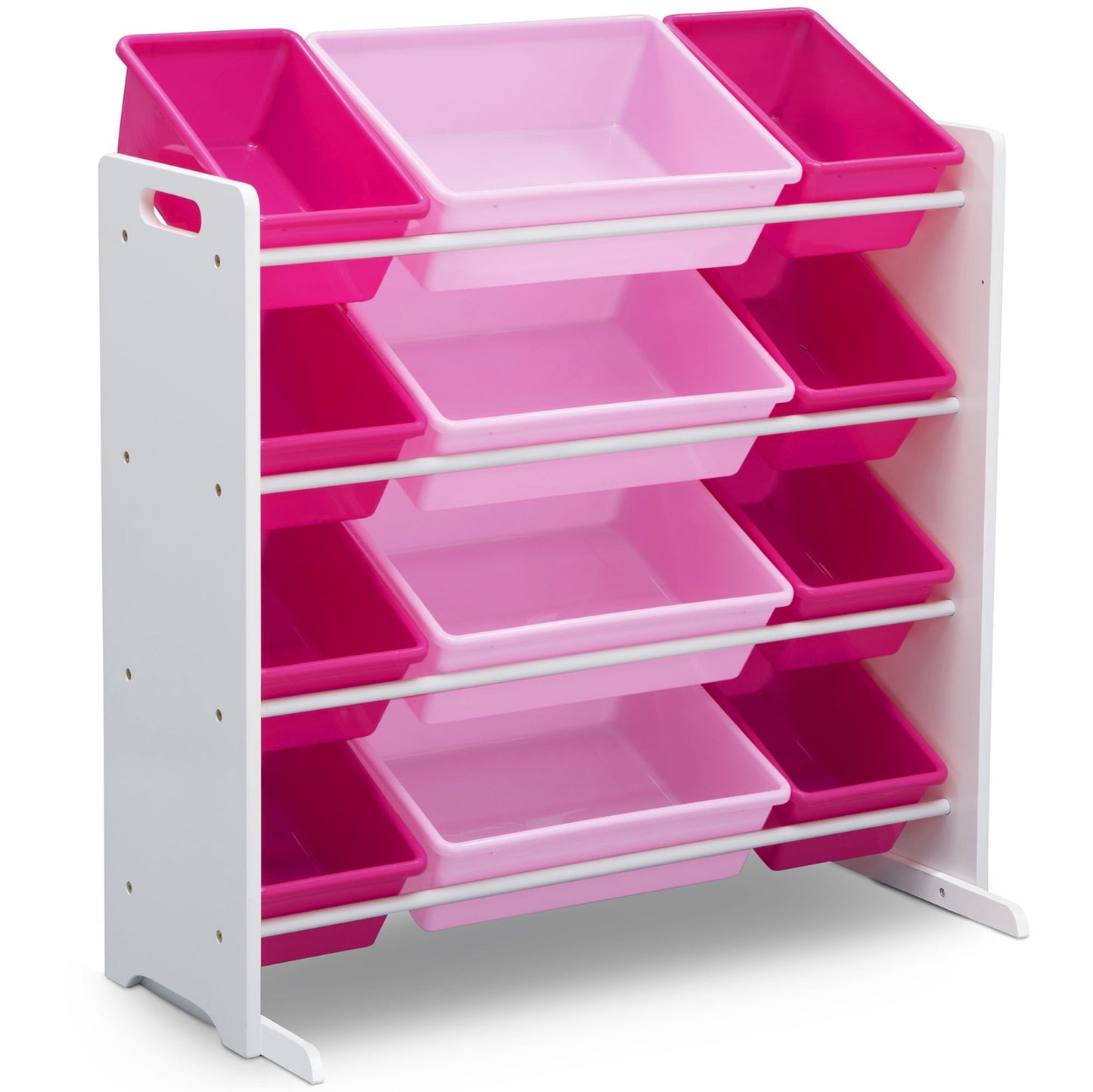 Kids Toy Storage Organizer with 12 Plastic Bins, Gold Certified, White/Pink