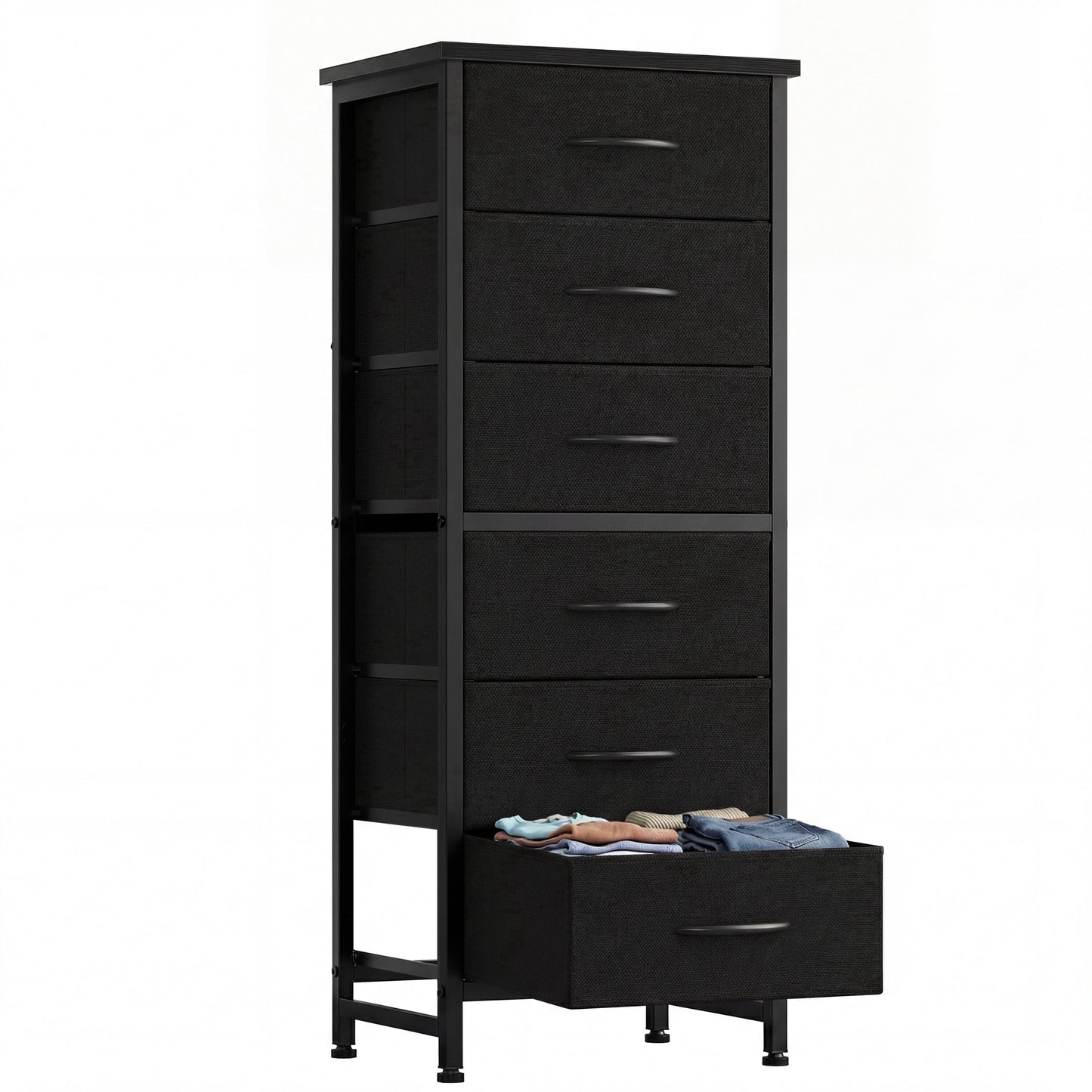 5 Fabric Dresser with 5 Storage Drawers, TV Stand with Wooden Top Metal Frame for Clothes, Living Room, Hallway, Entryway, Rust