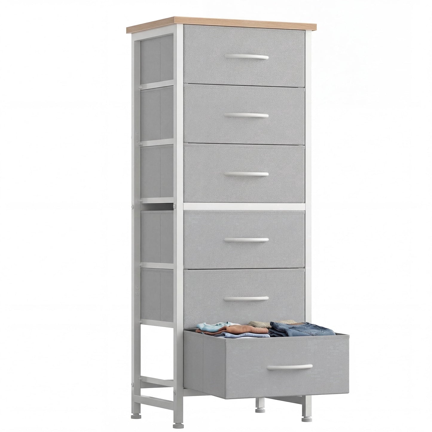 5 Fabric Dresser with 5 Storage Drawers, TV Stand with Wooden Top Metal Frame for Clothes, Living Room, Hallway, Entryway, Rust