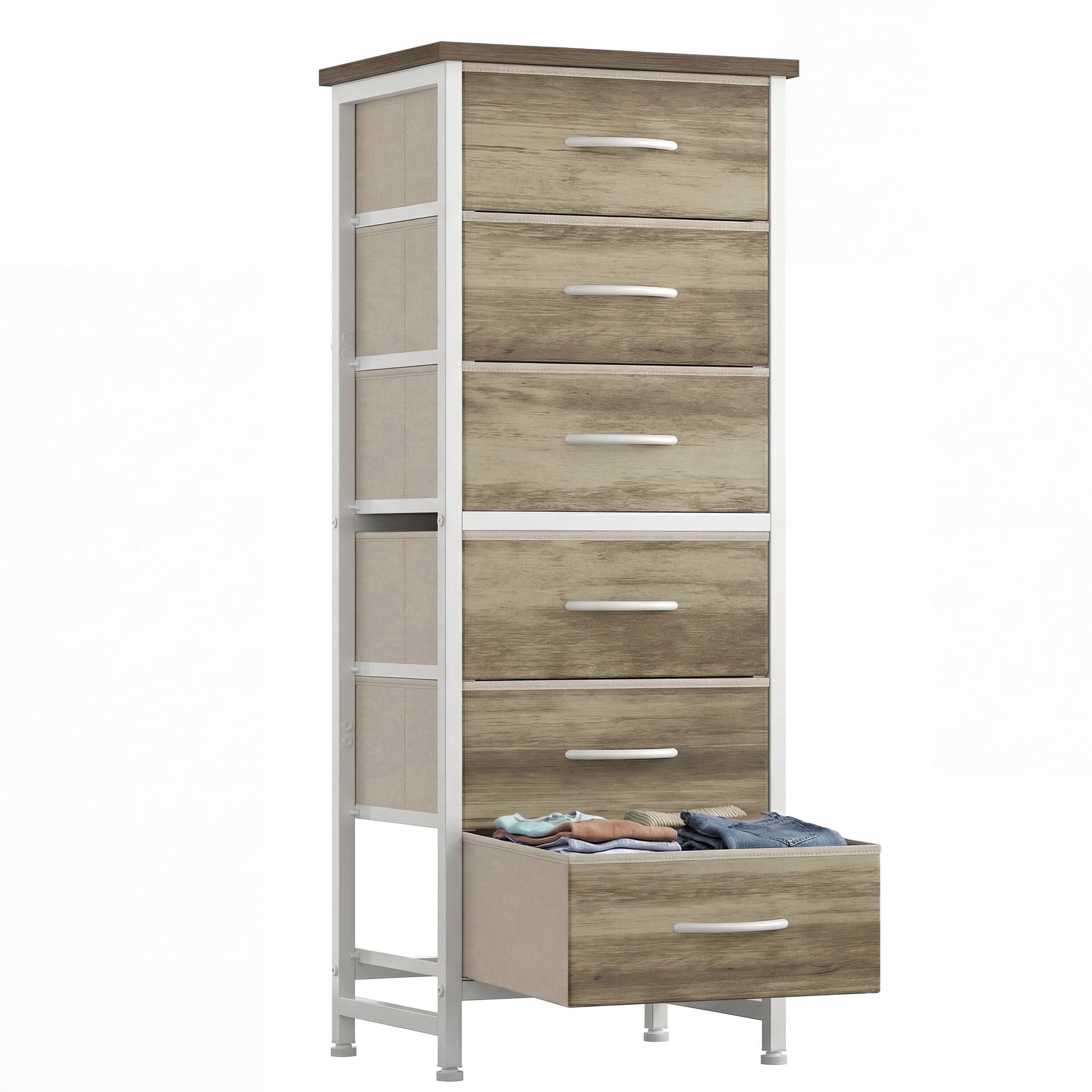 EDX 5 Fabric Dresser with 5 Storage Drawers, TV Stand with Wooden Top Metal Frame for Clothes, Living Room, Hallway, Entryway, Rust