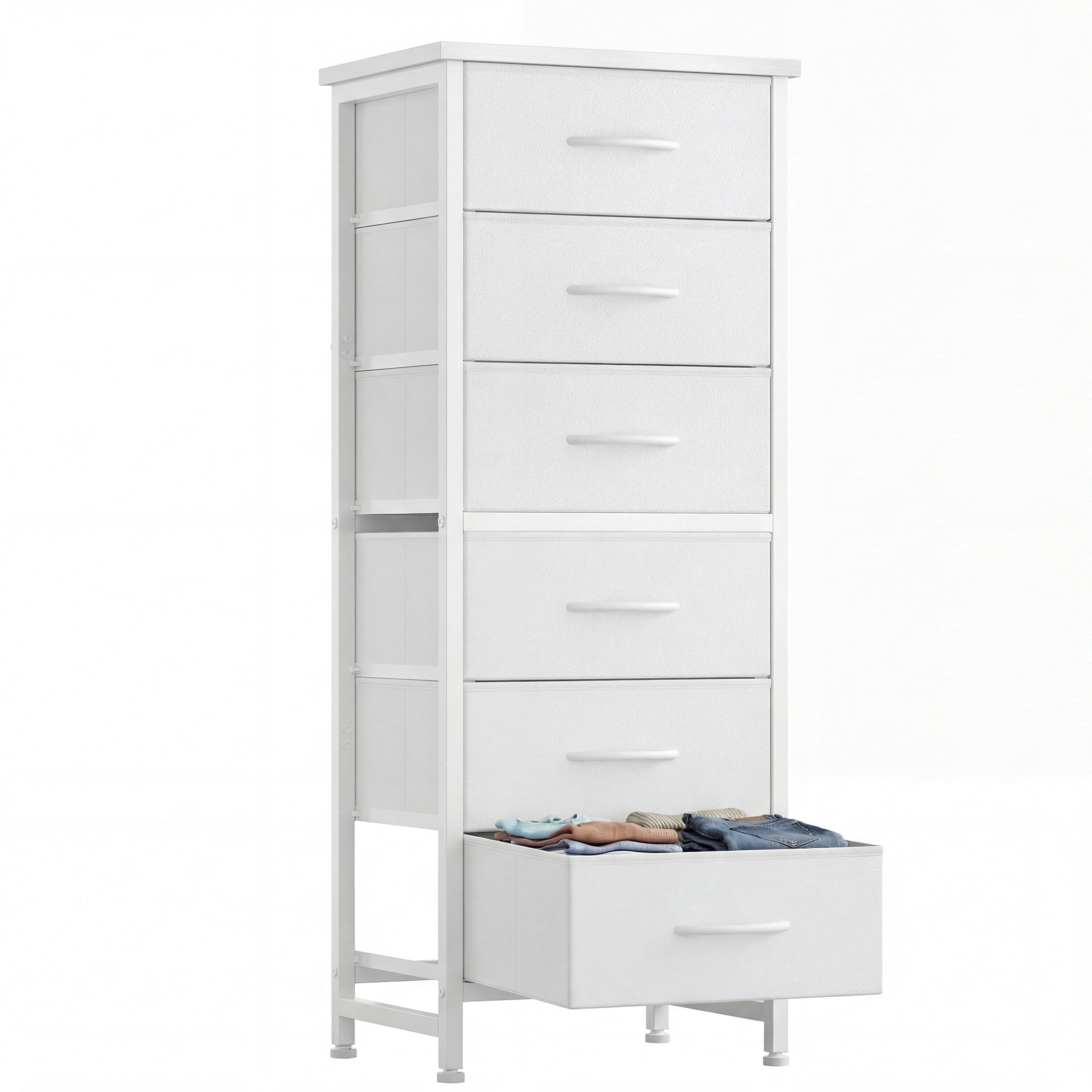 EDX 5 Fabric Dresser with 5 Storage Drawers, TV Stand with Wooden Top Metal Frame for Clothes, Living Room, Hallway, Entryway, Rust