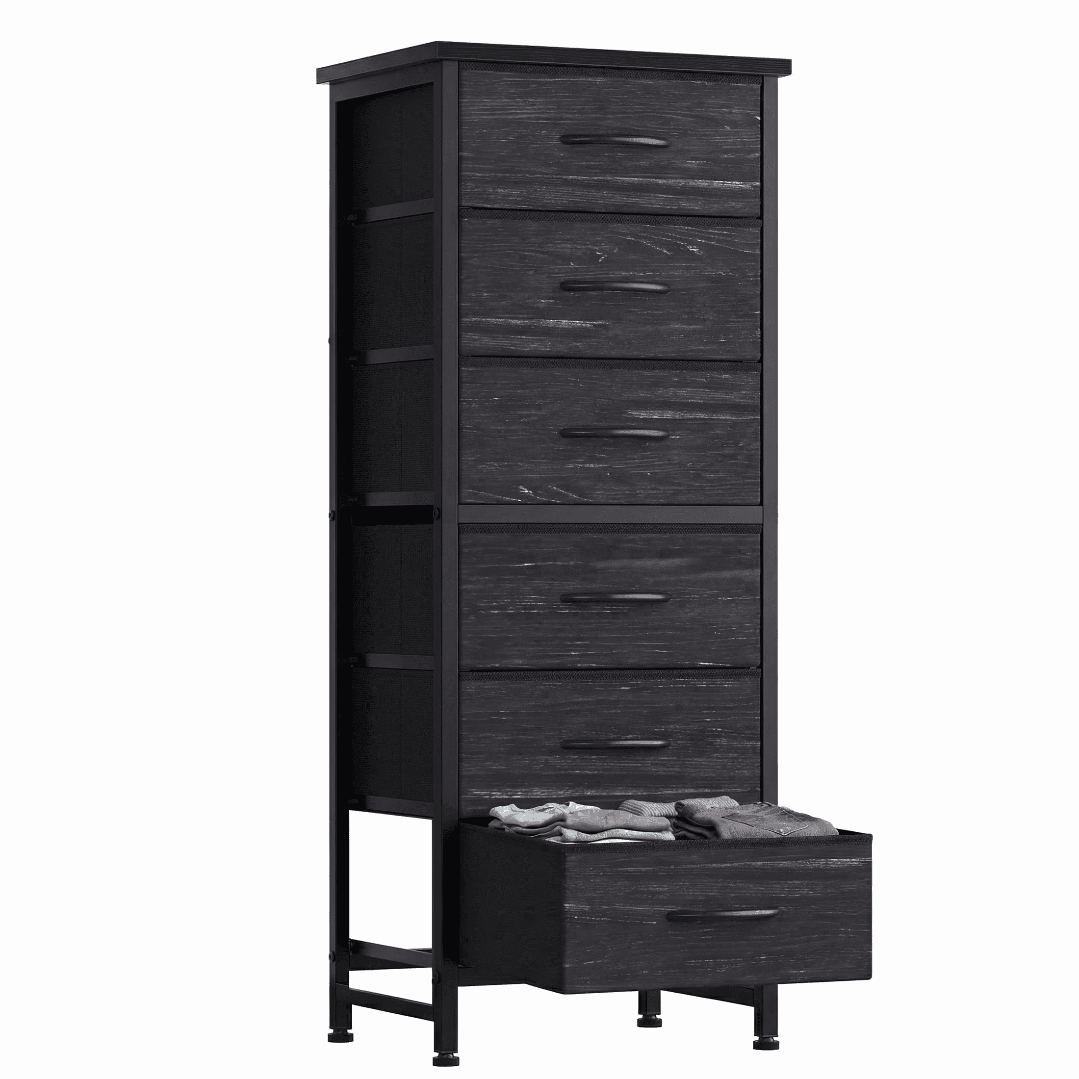 EDX 5 Fabric Dresser with 5 Storage Drawers, TV Stand with Wooden Top Metal Frame for Clothes, Living Room, Hallway, Entryway, Rust