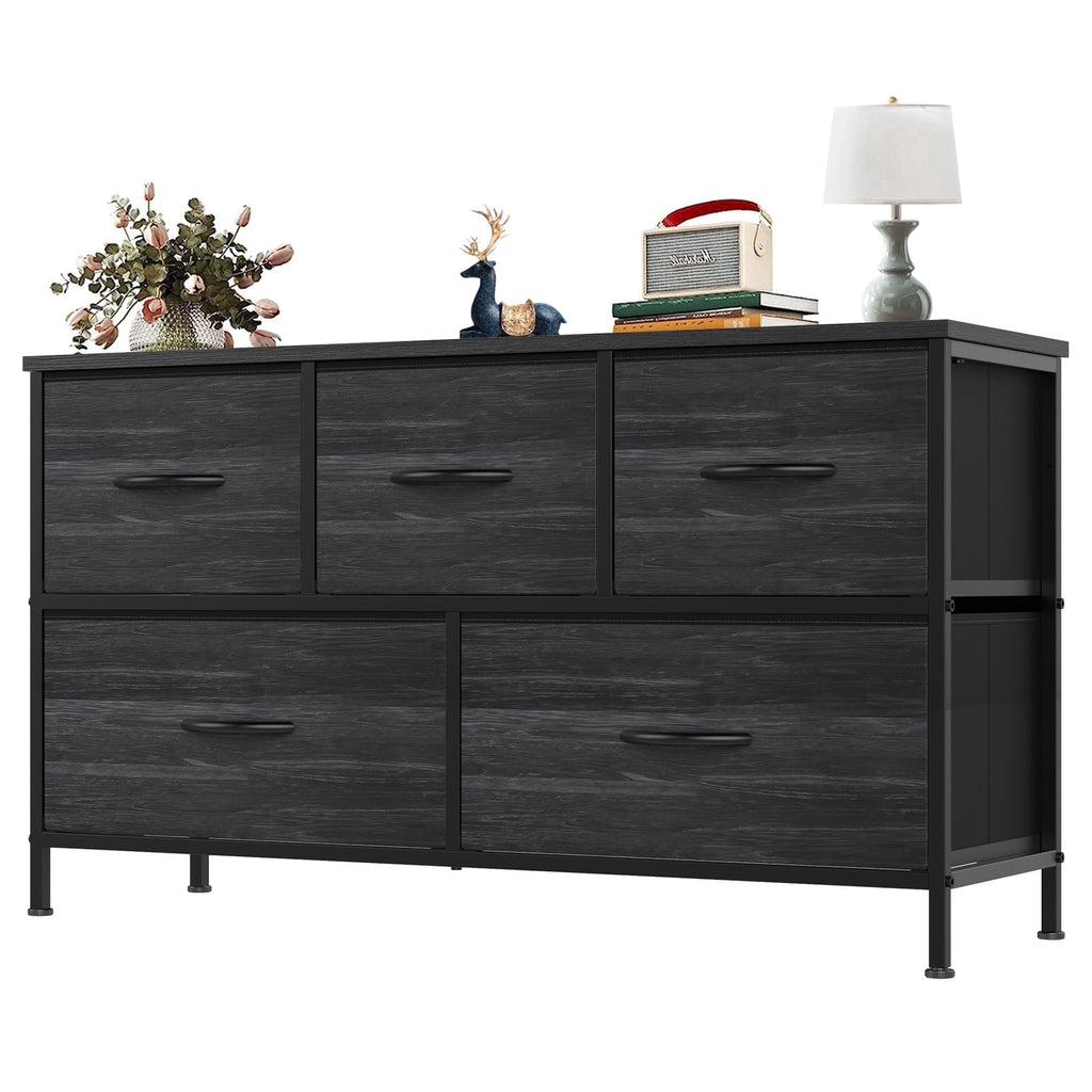 edx 5 Drawers Fabric Dresser for Bedroom, Drawer Organizer Storage Cabinet for Closet, Clothes, TV Stand, Black