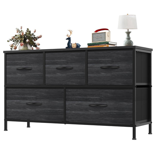 5 Drawers Fabric Dresser for Bedroom, Drawer Organizer Storage Cabinet for Closet, Clothes, TV Stand, Black