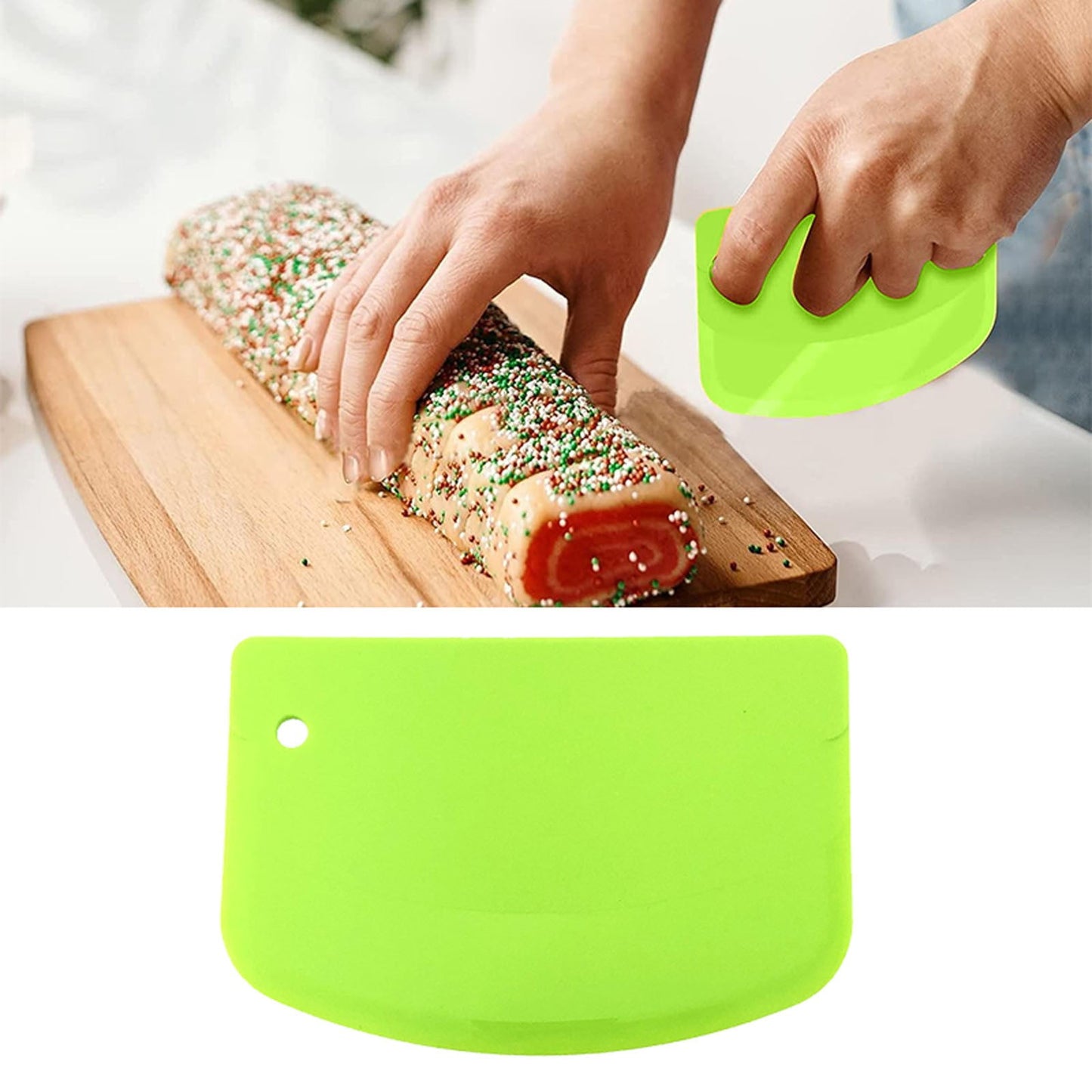 4Pc Bench Scraper,5" Green Multifunctional Dough Scraper For Scraping,Chopping &amp; Shaping,Bpa Free Plastic Scraper,Hard Bench Scraper,Pastry Bread Baking Tool,Cake Fondant Baking Essential
