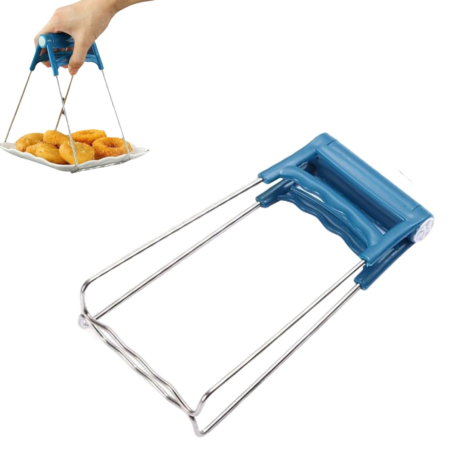 Universal Stainless Steel Plate Lifter,Folding Hot Dish Clip,Anti-Scald Bowl Retriever,Kitchen Tongs Tool,Heat-Resistant Dish Gripper,Multifunction Pan Holder,Hot Food Cookware Clip Blue