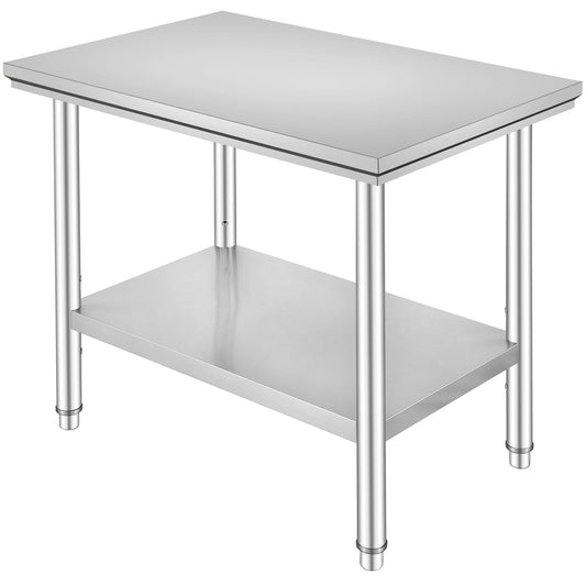 35 x 24 x 31 Inch Metal Prep Station, Heavy Duty Commercial Food Prep Work Table up to 700 lbs, Robust Stainless Steel Work Table with 3 Height Adjustment Options for Kitchen, Restaurant