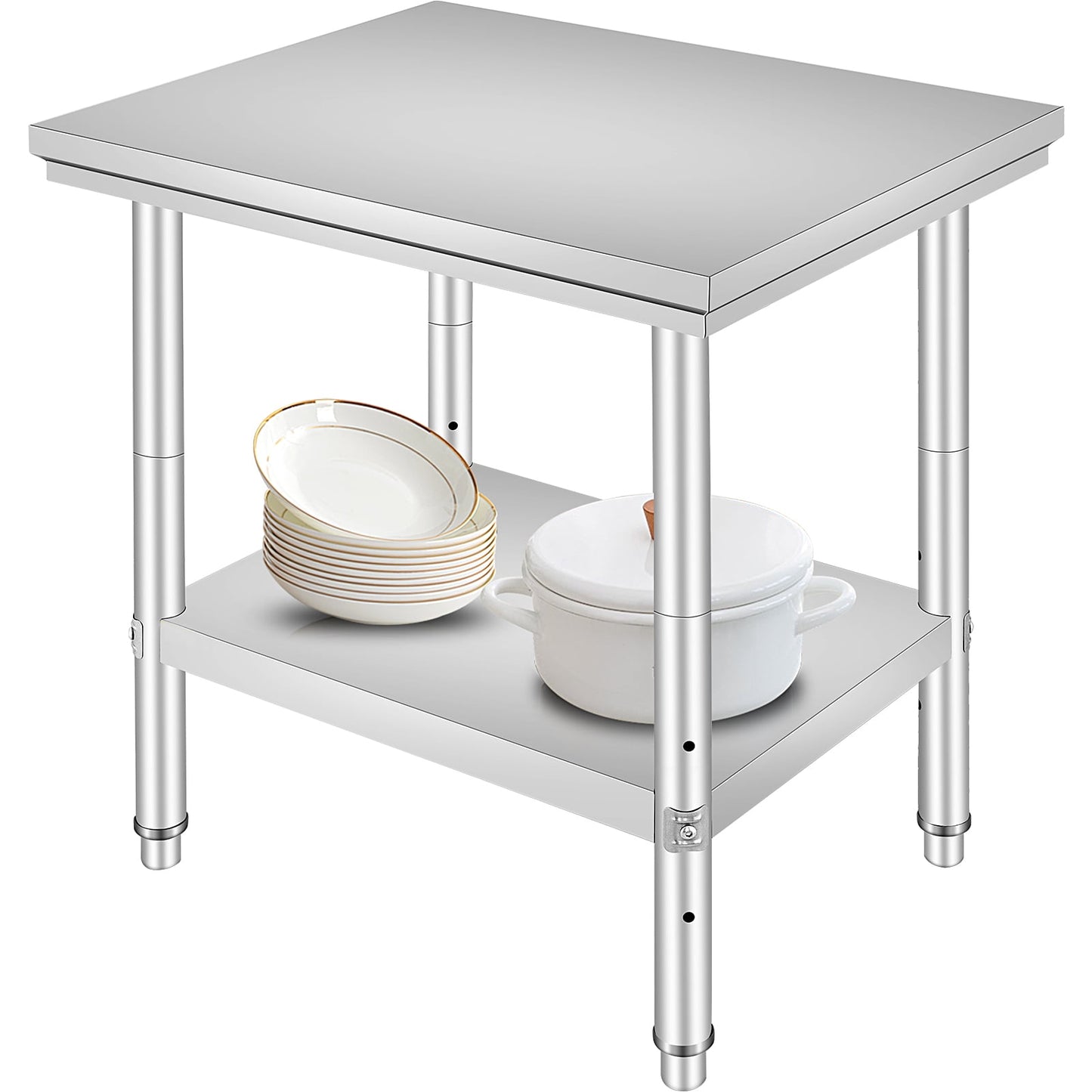 35 x 24 x 31 Inch Metal Prep Station, Heavy Duty Commercial Food Prep Work Table up to 700 lbs, Robust Stainless Steel Work Table with 3 Height Adjustment Options for Kitchen, Restaurant