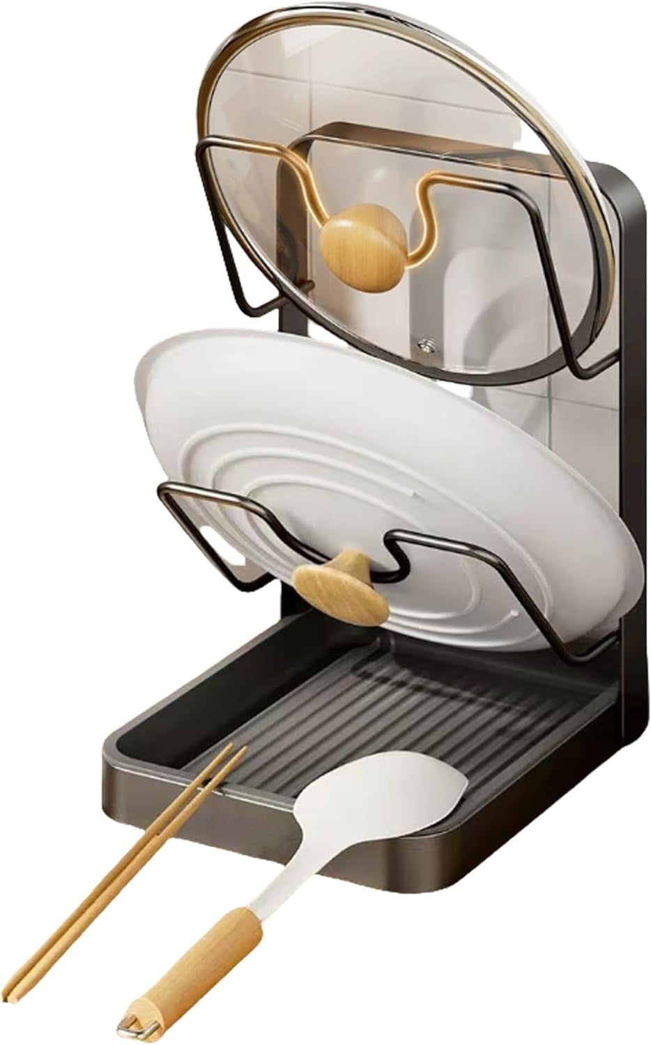 Kitchen Pot Lid Storage Rack，2026 Practical Cooking Tool Rack，Uses stainless steel to store cookware while cooking，great helper for keeping your countertop tidy