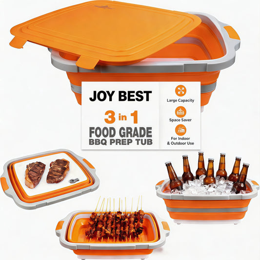 Collapsible BBQ Prep Tub 16L,for Meal Prep, Marinating, Food Storage,Dish Basin for Kitchen, - Includes Cutting Board Lid - Orange