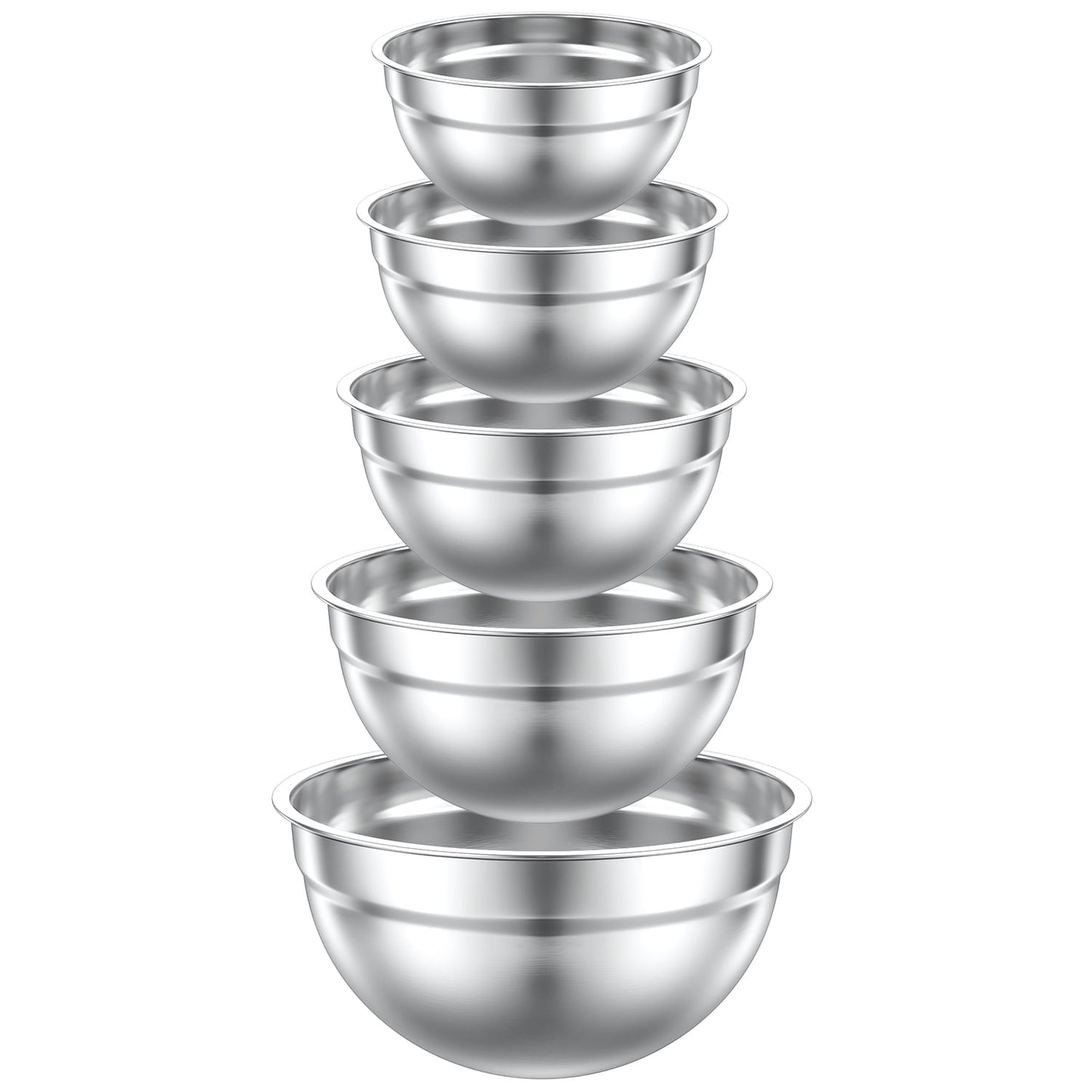Mixing Bowls Set, 5 PCS Stainless Steel Mixing Bowls, Metal Nesting Storage Bowls for Kitchen, Size 4.5, 3, 2, 1.5, 0.75 QT, Great for Prep, Baking, Serving