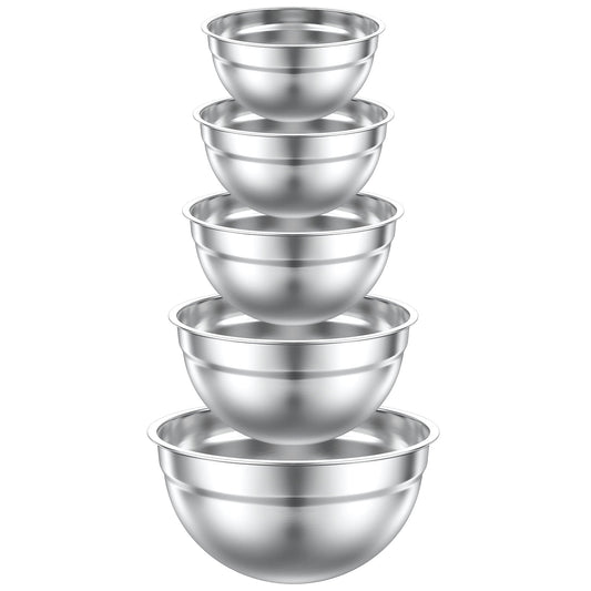 Mixing Bowls Set, 5 PCS Stainless Steel Mixing Bowls, Metal Nesting Storage Bowls for Kitchen, Size 4.5, 3, 2, 1.5, 0.75 QT, Great for Prep, Baking, Serving