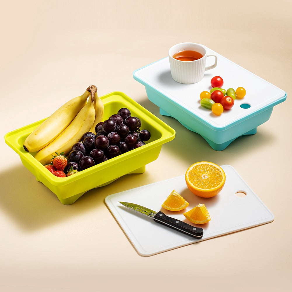 Multifunctional Kitchen Prep Station with Drainage Colander Cutting Board Set Food-Grade Plastic Washing Basin for Vegetables and Dishes and Easy to Clean for Home Cooks and Meal