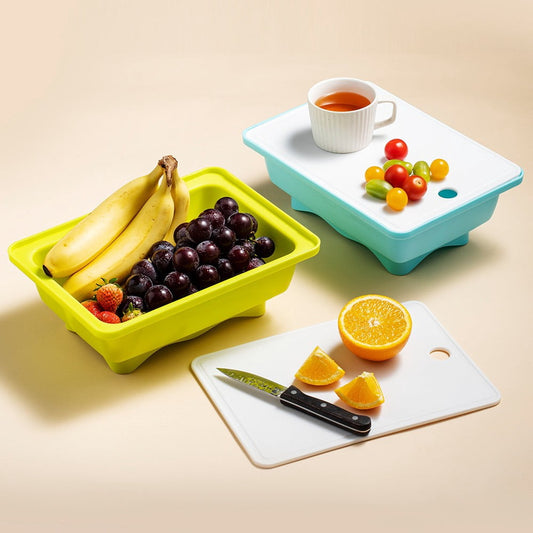Multifunctional Kitchen Prep Station with Drainage Colander Cutting Board Set Food-Grade Plastic Washing Basin for Vegetables and Dishes and Easy to Clean for Home Cooks and Meal