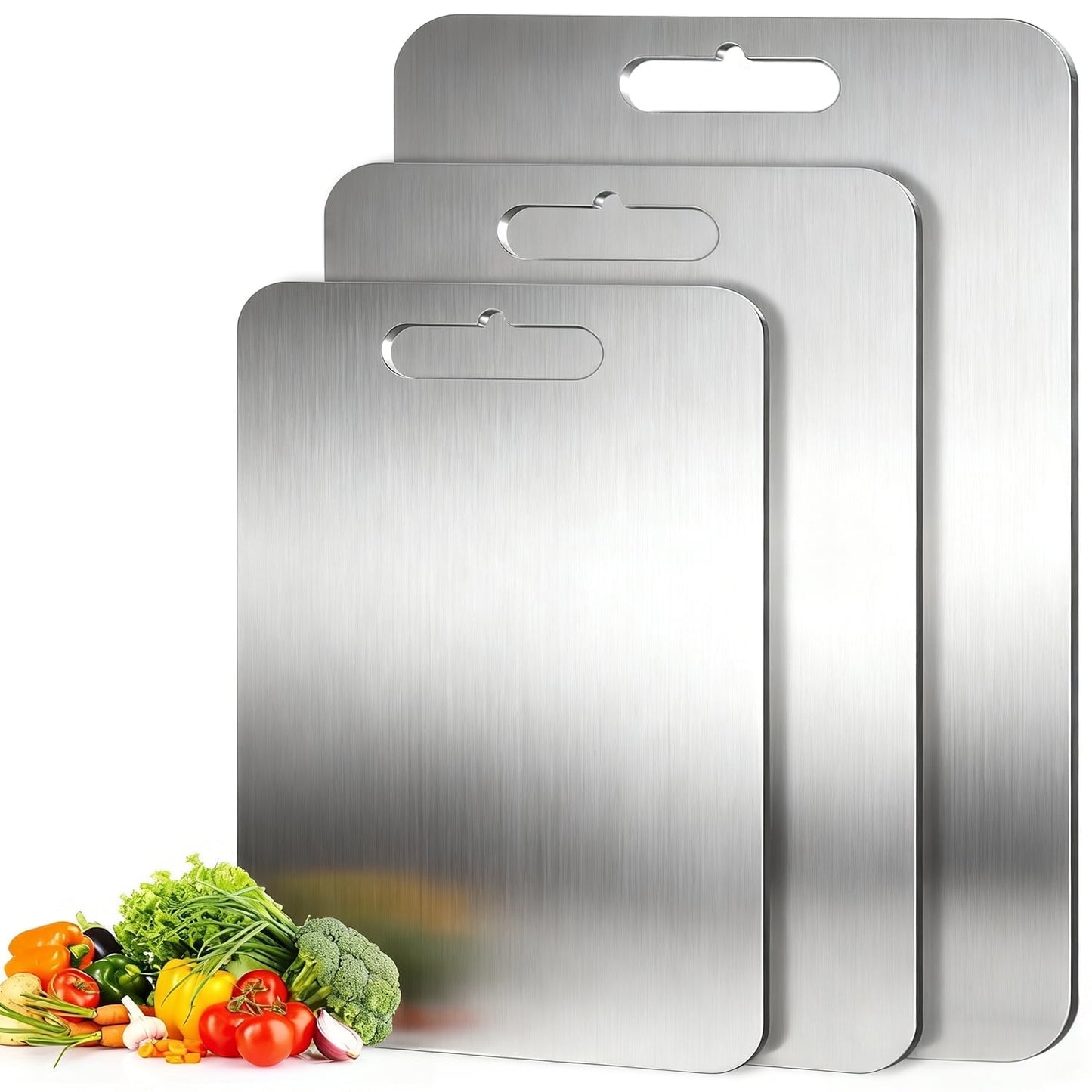 3 PCS Stainless Steel Cutting Board for Kitchen (S+M+L), Hygienic and Dishwasher Safe