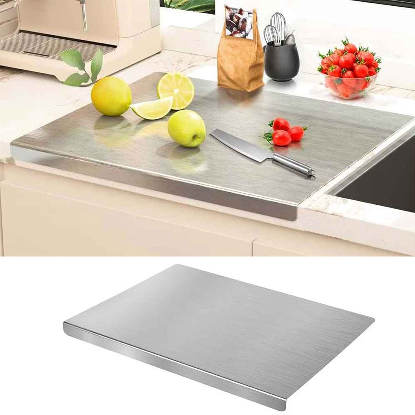 Stainless Steel Kitchen Cutting Board, Heavy Duty Metal Chopping Board with Raised Edges, Easy Clean Food Prep Board, Kitchen Tool for Meat Vegetable Fruit Kitchen Food Preparation