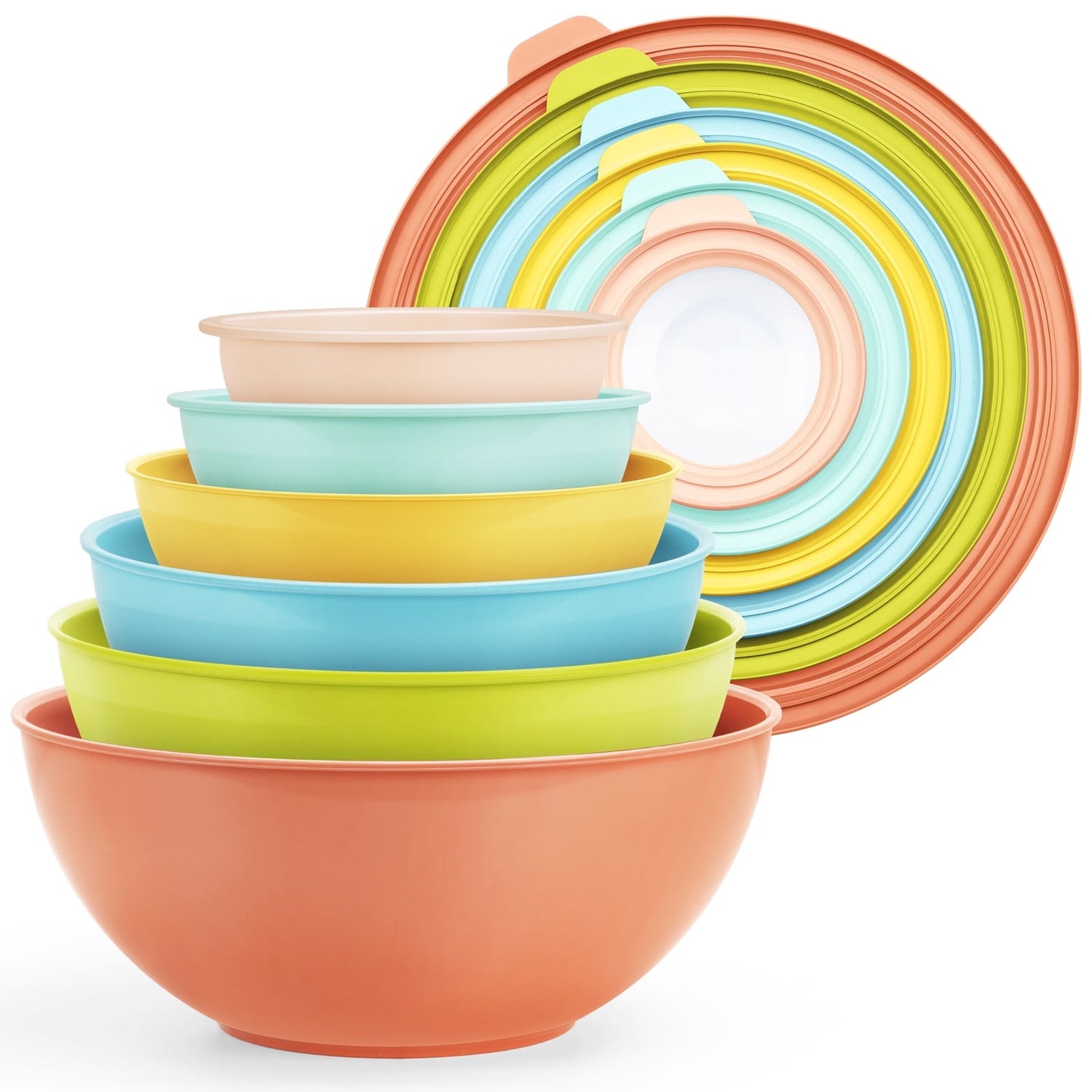Mixing Bowls with Airtight Lids Set of 6, Plastic Nesting Bowls Prep Bowls for Mixing, Serving, Kitchen Preparing, Storage, Microwave &amp; Freezer Safe