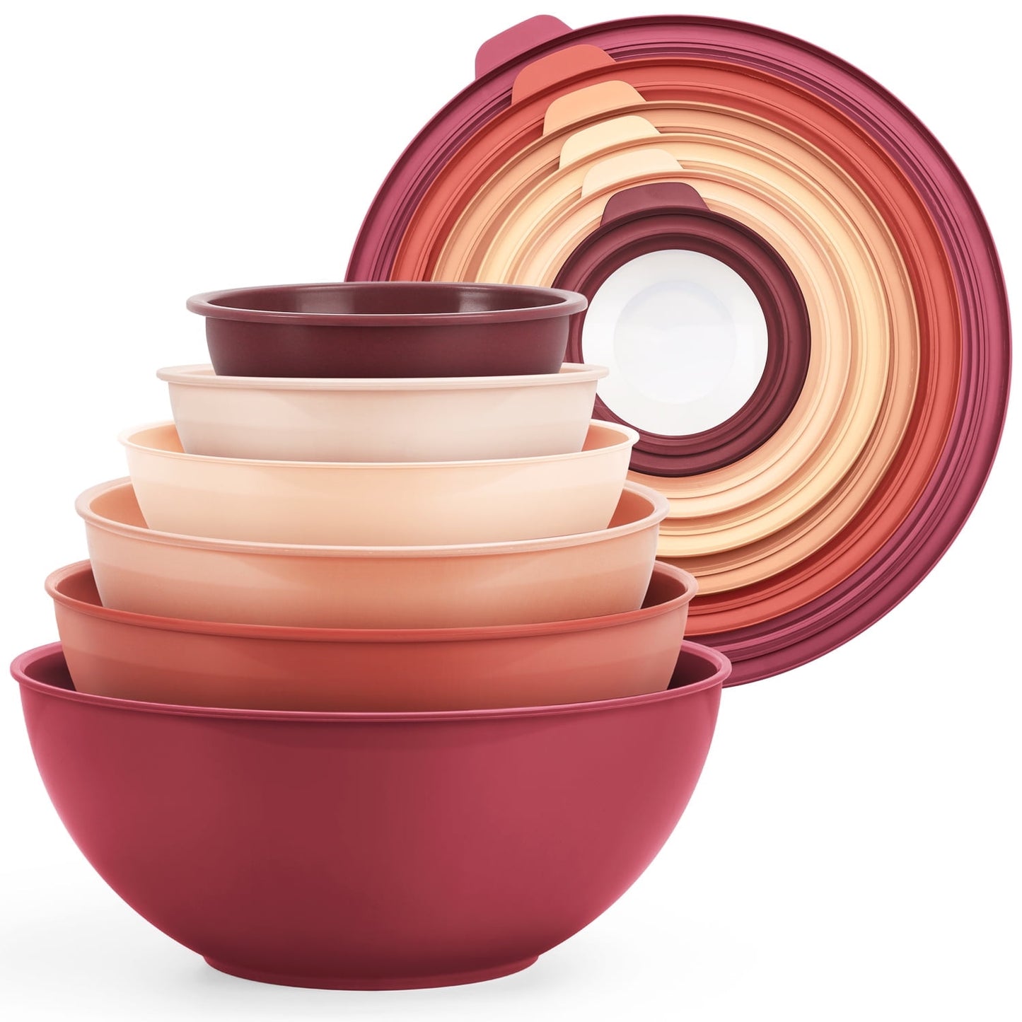 Mixing Bowls with Airtight Lids Set of 6, Plastic Nesting Bowls Prep Bowls for Mixing, Serving, Kitchen Preparing, Storage, Microwave &amp; Freezer Safe