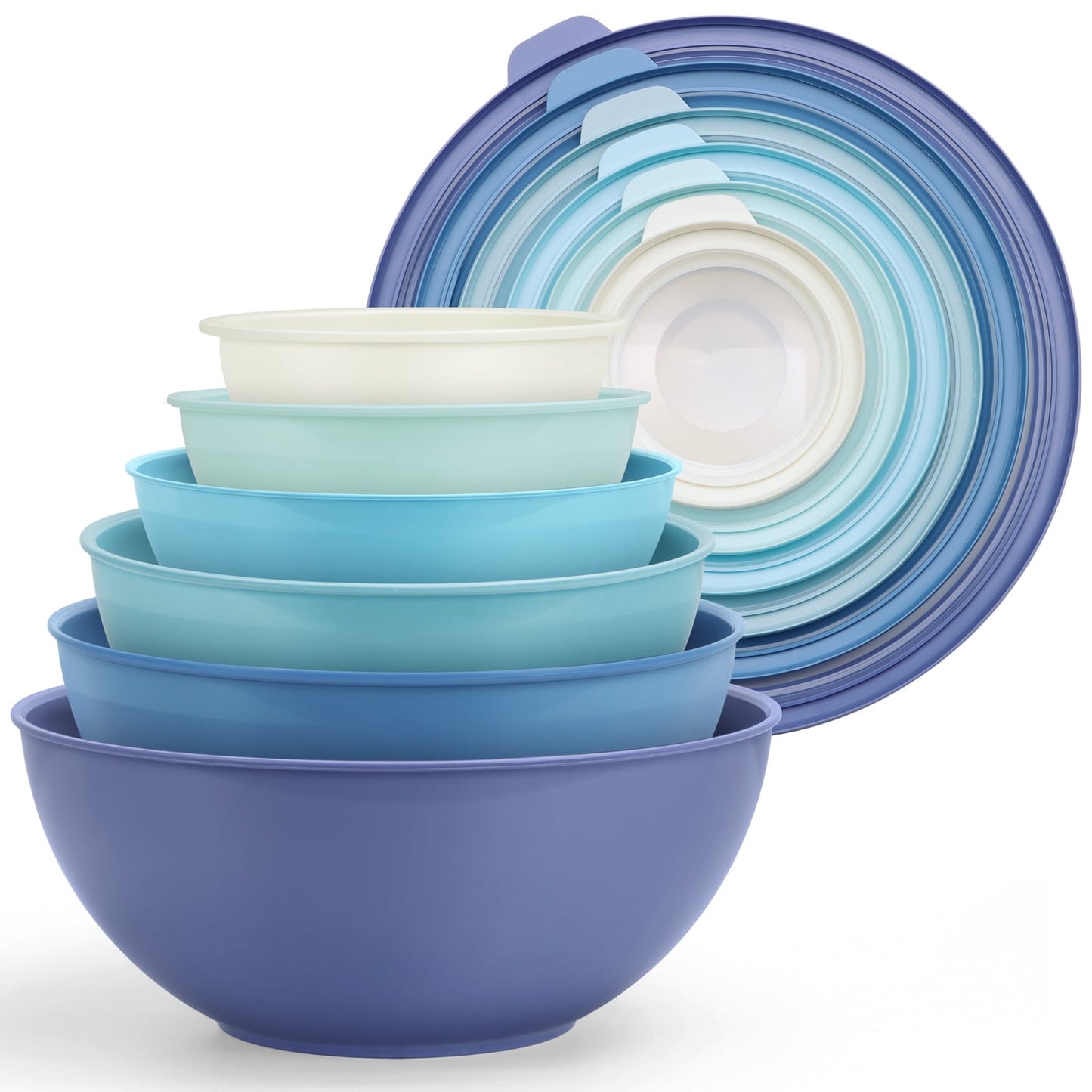 Mixing Bowls with Airtight Lids Set of 6, Plastic Nesting Bowls Prep Bowls for Mixing, Serving, Kitchen Preparing, Storage, Microwave &amp; Freezer Safe