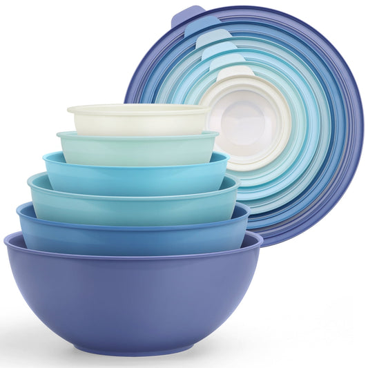 Mixing Bowls with Airtight Lids Set of 6, Plastic Nesting Bowls Prep Bowls for Mixing, Serving, Kitchen Preparing, Storage, Microwave &amp; Freezer Safe