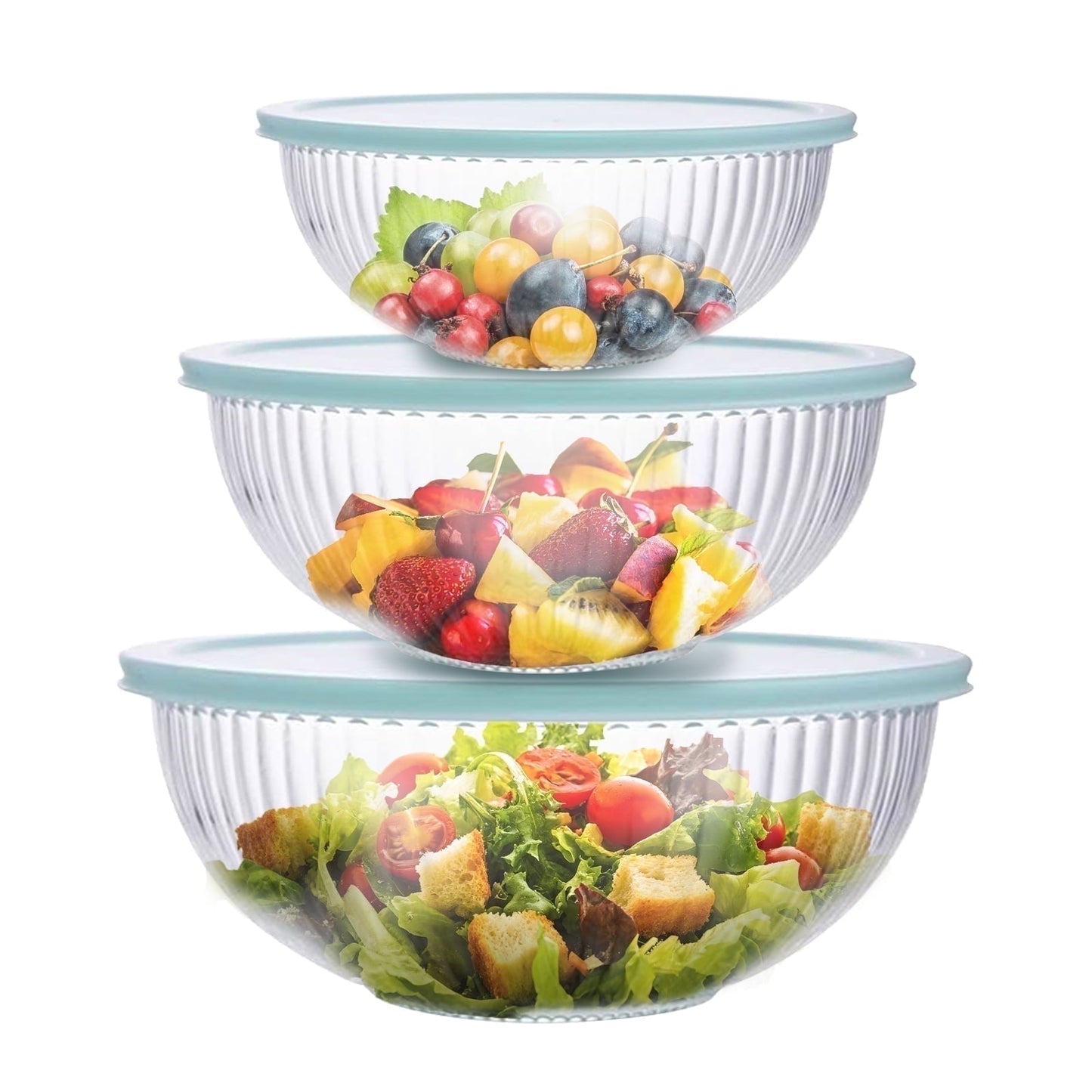 6-Piece Glass Mixing Bowls with Lids,Glass Nesting Bowls for Food Prep Serving Baking,Kitchen Storage
